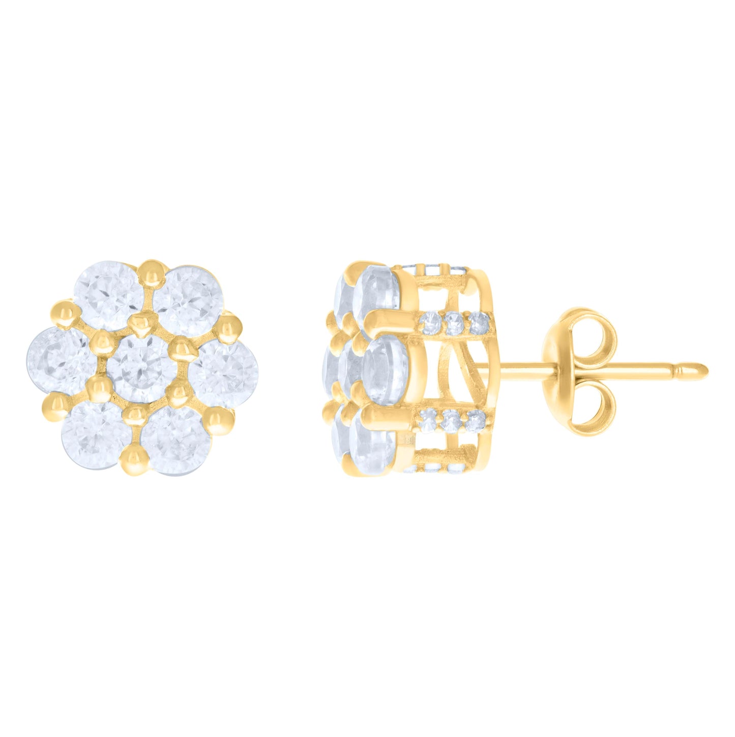 10K Yellow Gold Womens Cubic-Zirconia Flower Fashion Stud Earrings
