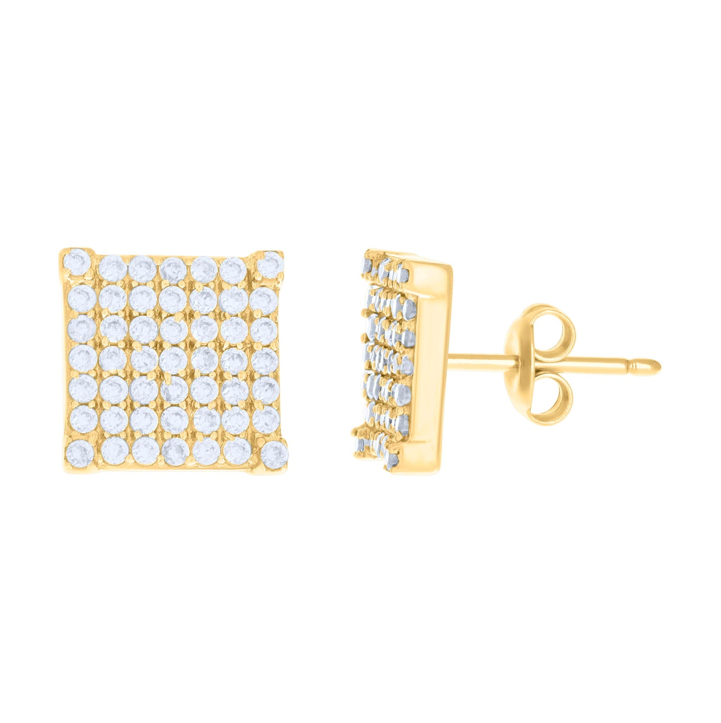 10K Yellow Gold Womens Cubic-Zirconia Square Fashion Stud Earrings