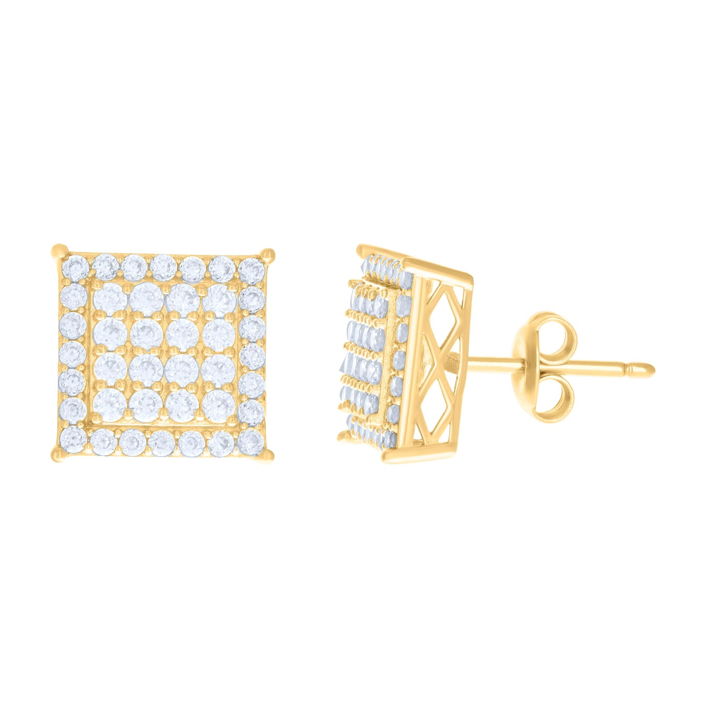 10K Yellow Gold Womens Cubic-Zirconia Square Fashion Stud Earrings