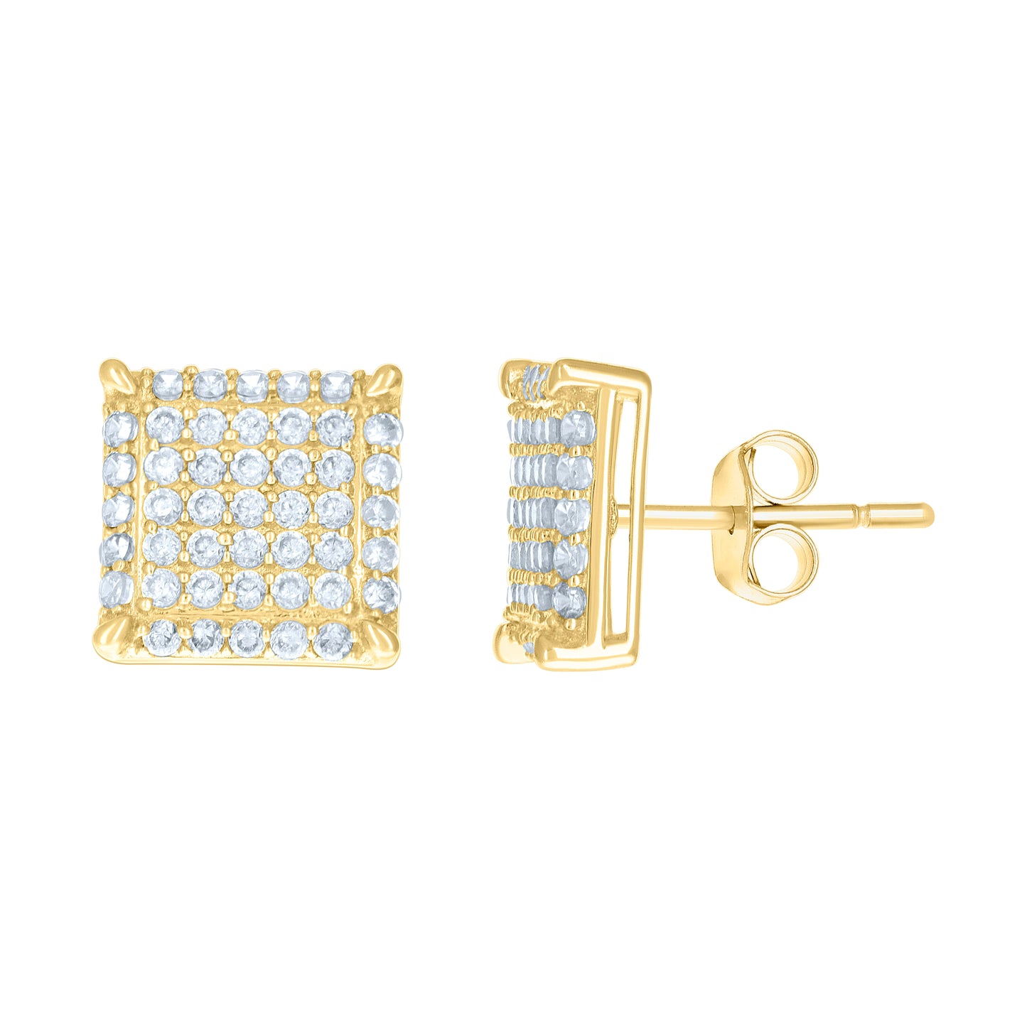 10K Yellow Gold Womens Cubic-Zirconia Square Stud Earrings
