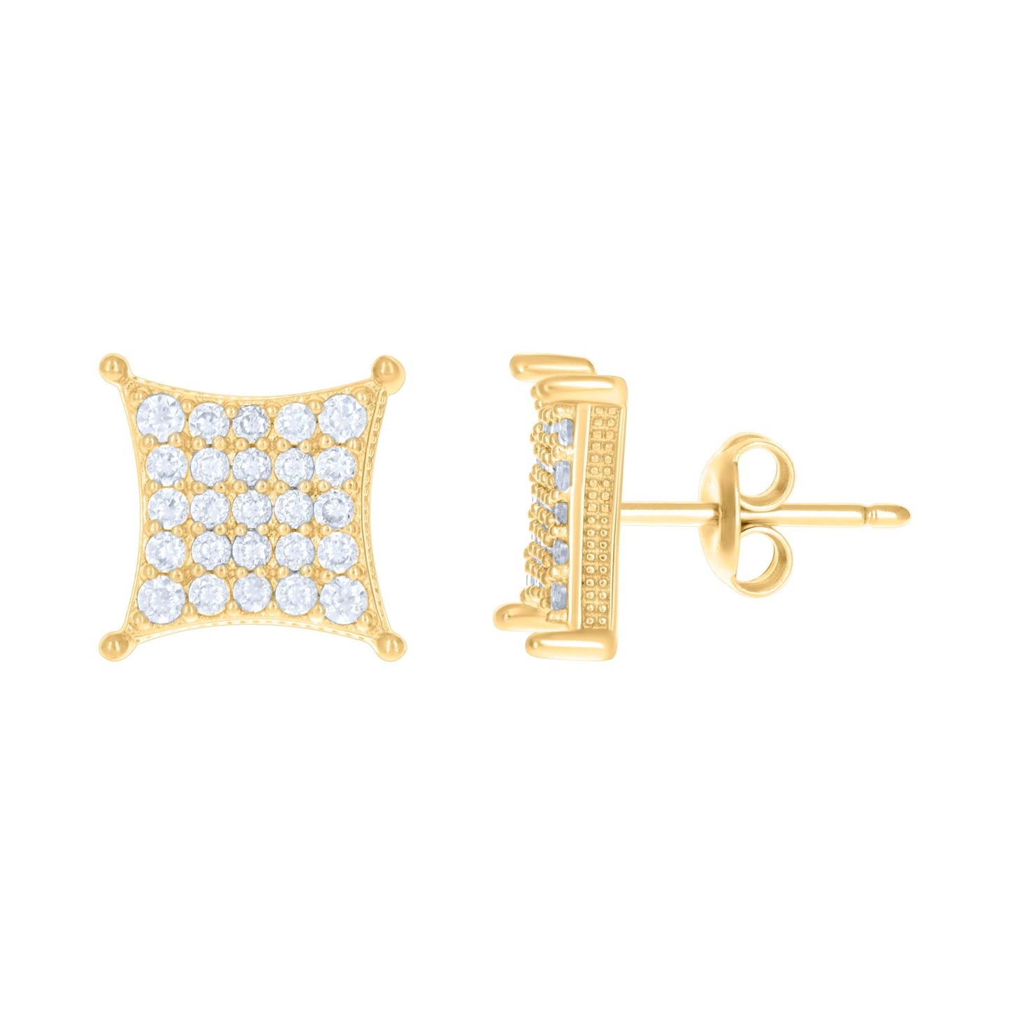 10K Yellow Gold Womens Cubic-Zirconia Square Stud Earrings