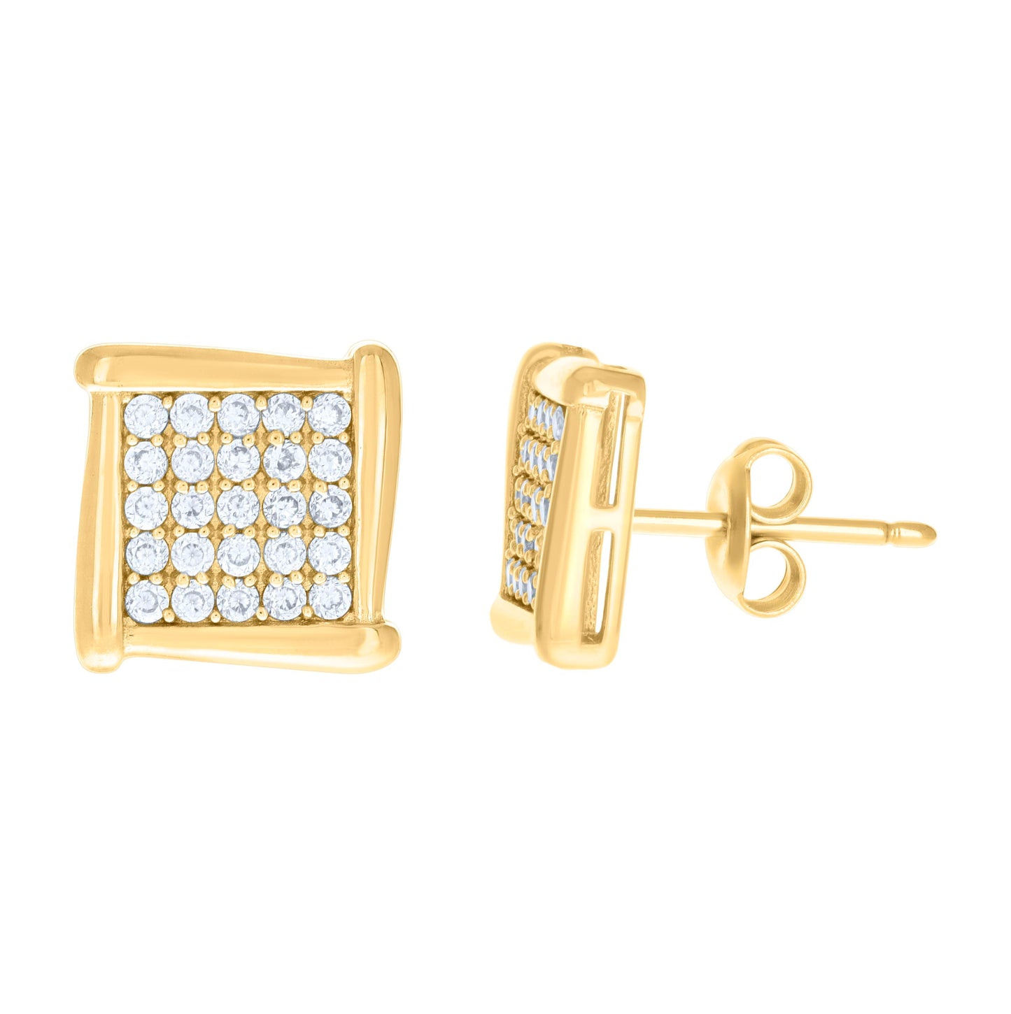 10K Yellow Gold Womens Cubic-Zirconia Square Fashion Stud Earrings