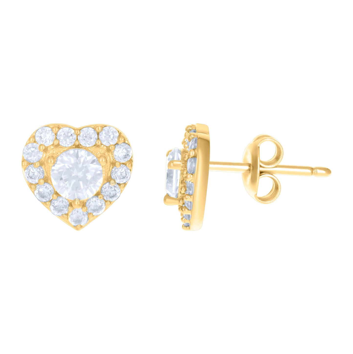 10K Yellow Gold Womens Cubic-Zirconia Heart Stud Earrings