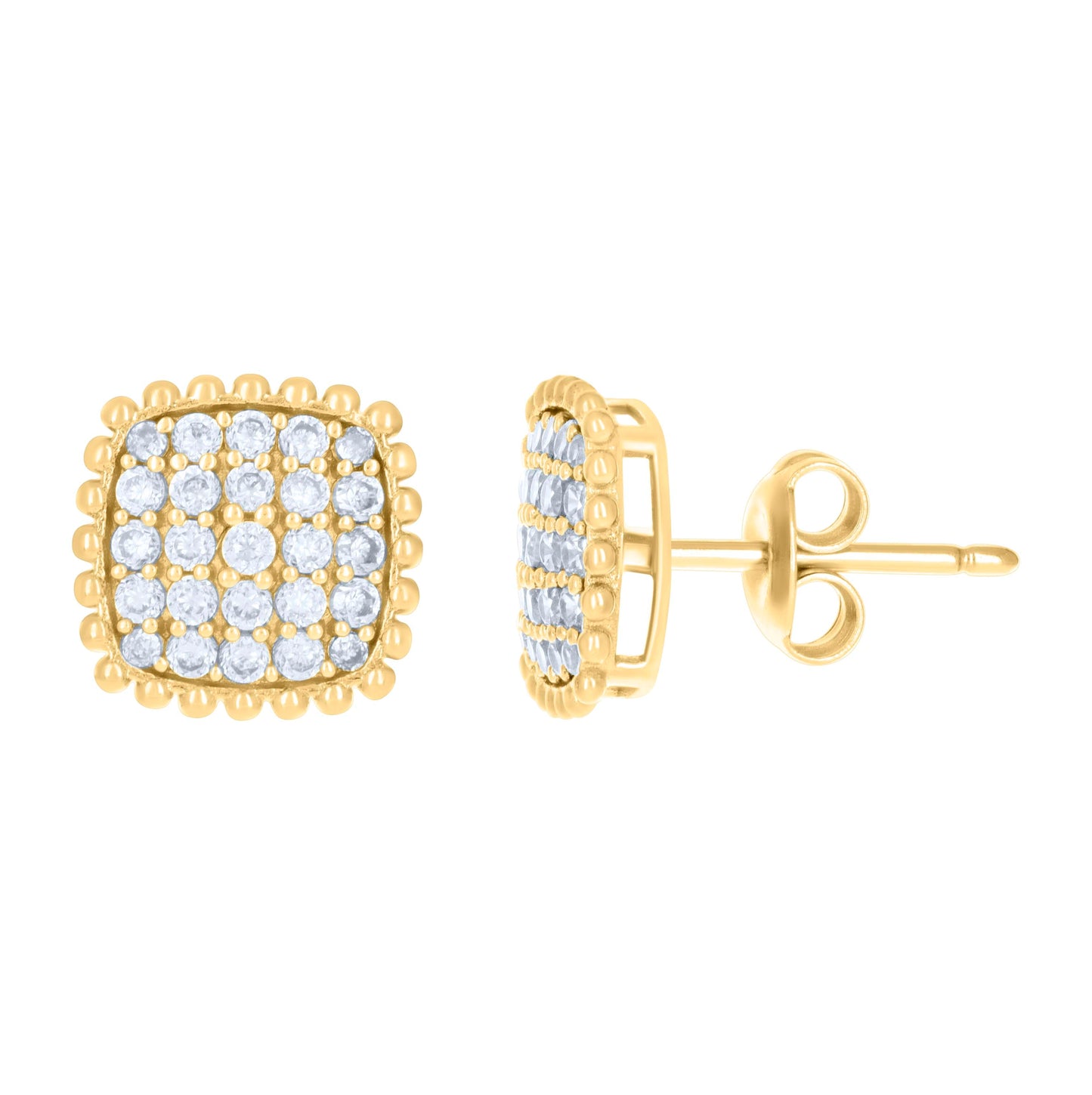 10K Yellow Gold Womens Cubic-Zirconia Square Stud Earrings