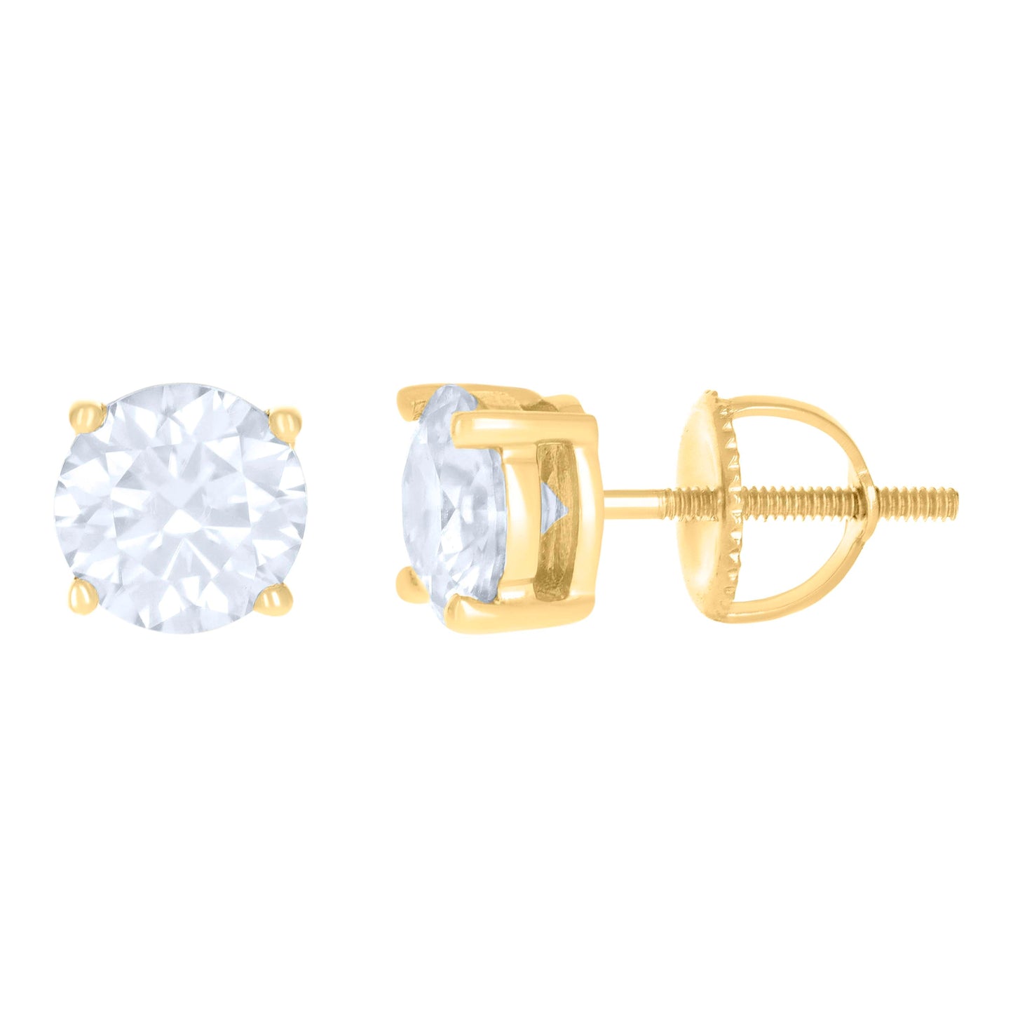 10K Yellow Or White Gold Unisex Moissanite Solitaire Stud Earrings