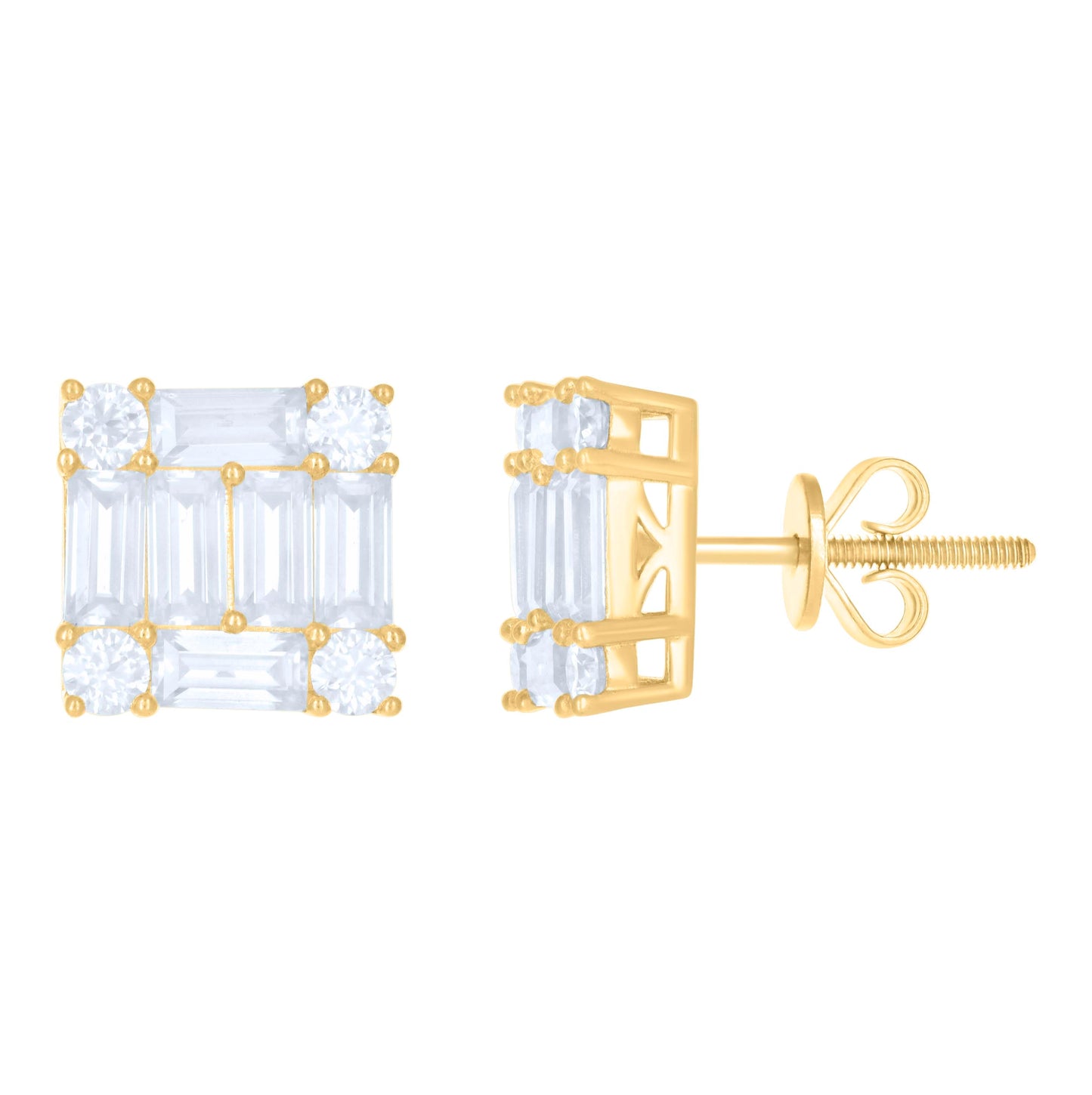 10K Yellow Gold Womens Moissanite 4.88 Cttw Square Fashion Stud Earrings
