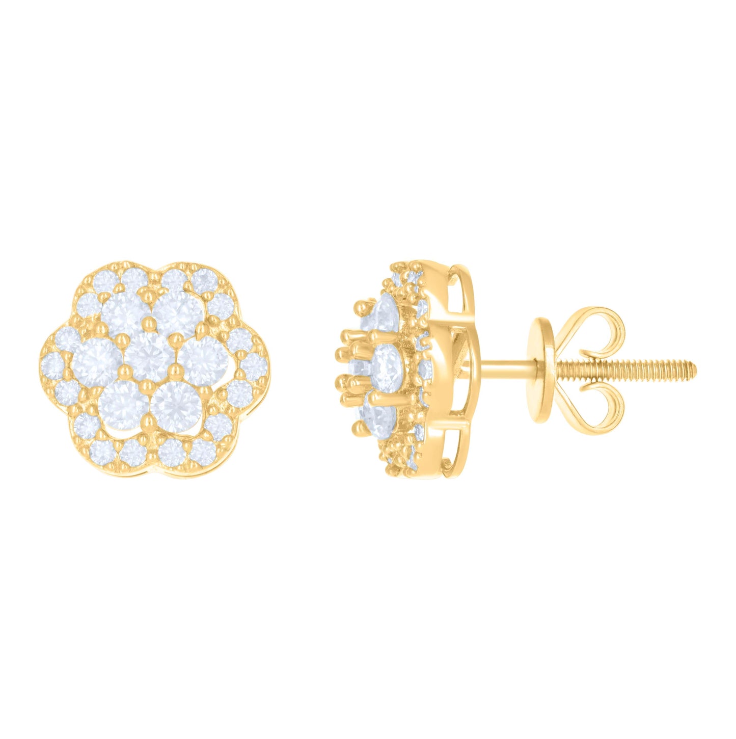 10K Yellow Gold Womens Moissanite 0.918 Cttw Flower Fashion Stud Earrings