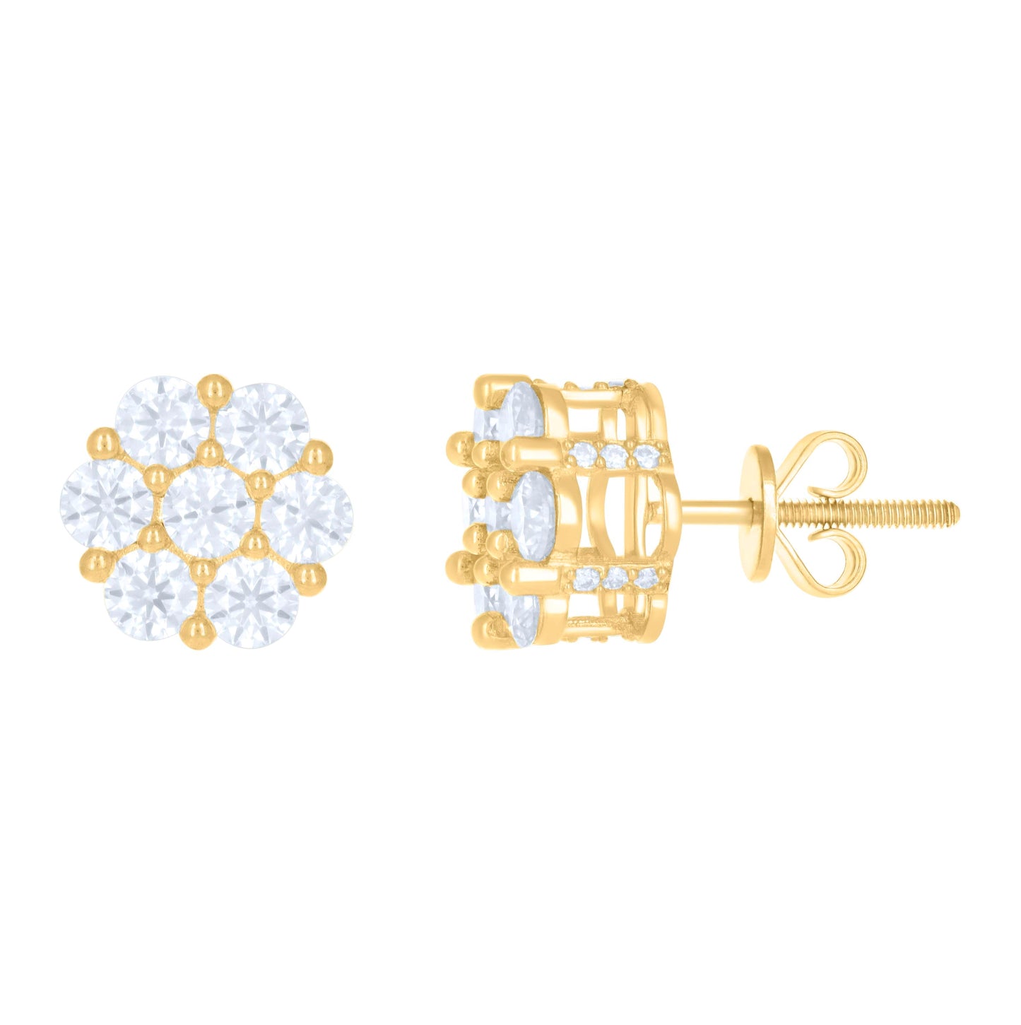 10K Yellow Gold Womens Moissanite 2.07 Cttw Flower Fashion Stud Earrings