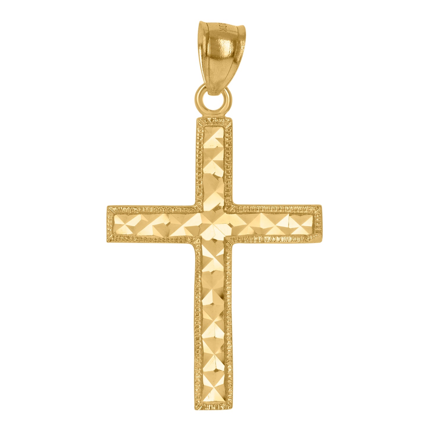 10K Yellow Gold Mens Women Textured Diamond-Cut Cross Religious Charm Pendant