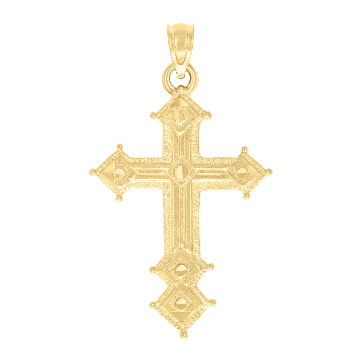 10K Yellow Gold Mens Women Textured Cross Religious Charm Pendant