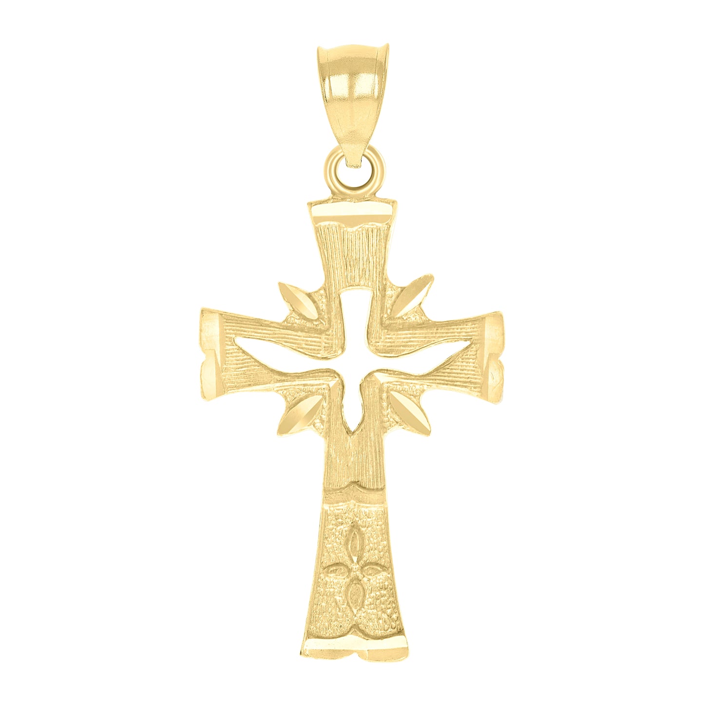 10K Yellow Gold Unisex Nugget Textured Cross Religious Charm Pendant