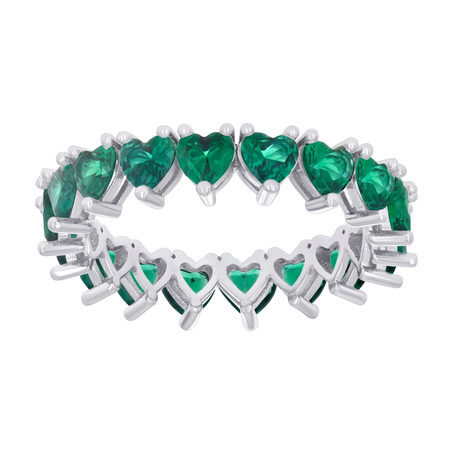 Sterling Silver Womens Green Heart Cubic-Zirconia Heart Eternity Bridal Anniversary Wedding Engagement Band Ring