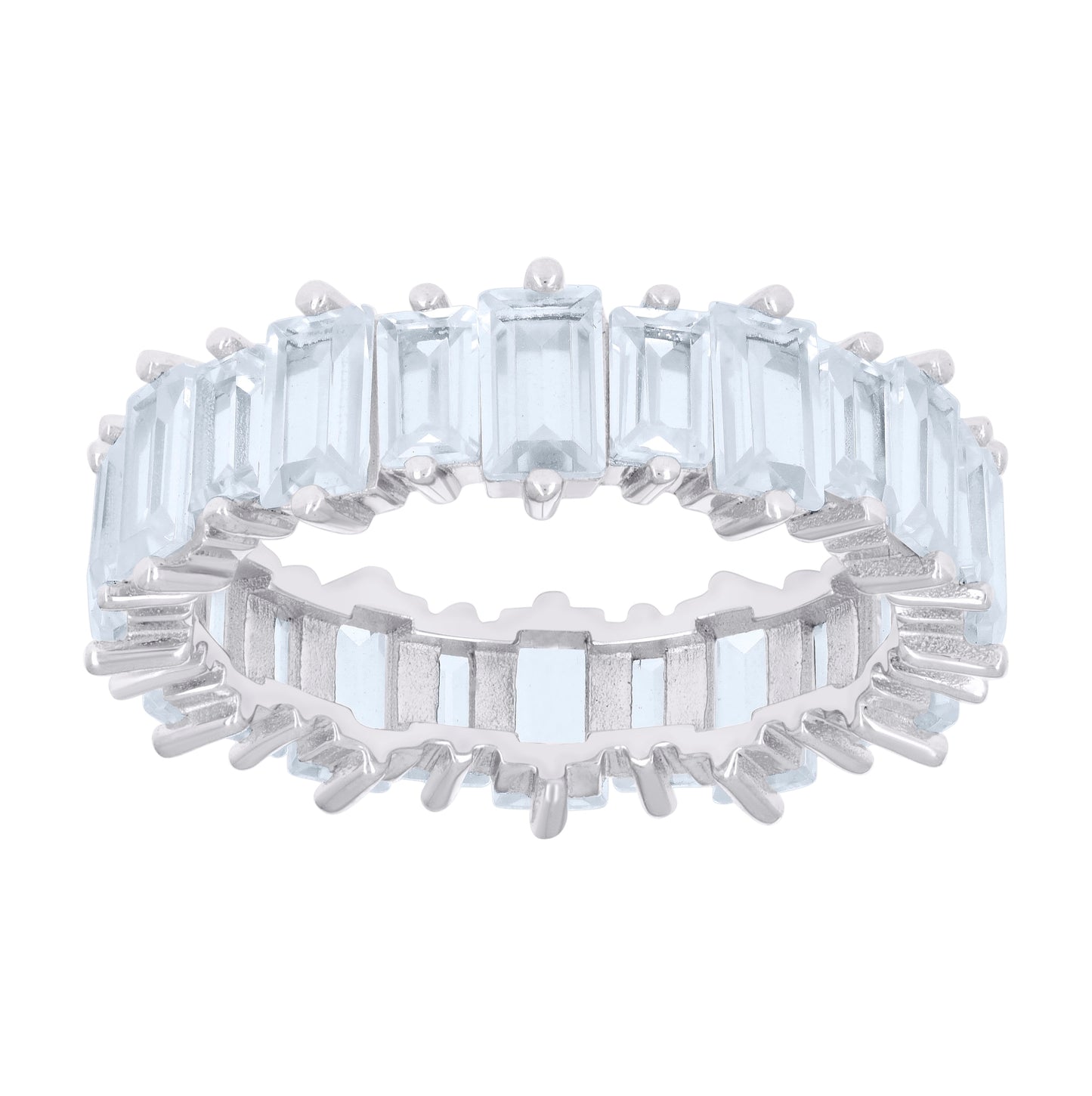 Sterling Silver Women's Baguette Cubic-Zirconia Eternity Bridal Anniversary Engagement Wedding Ring