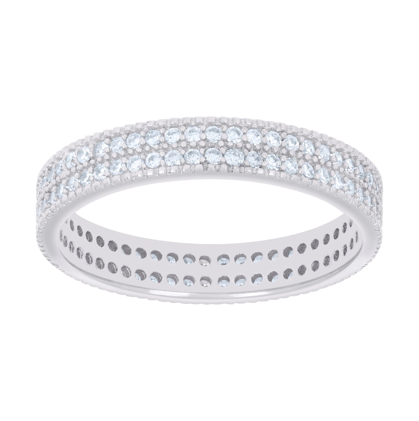 Sterling Silver Womens Cubic-Zirconia Double Row Cubic Zirconia Bridal Anniversary Engagement Wedding Band Ring