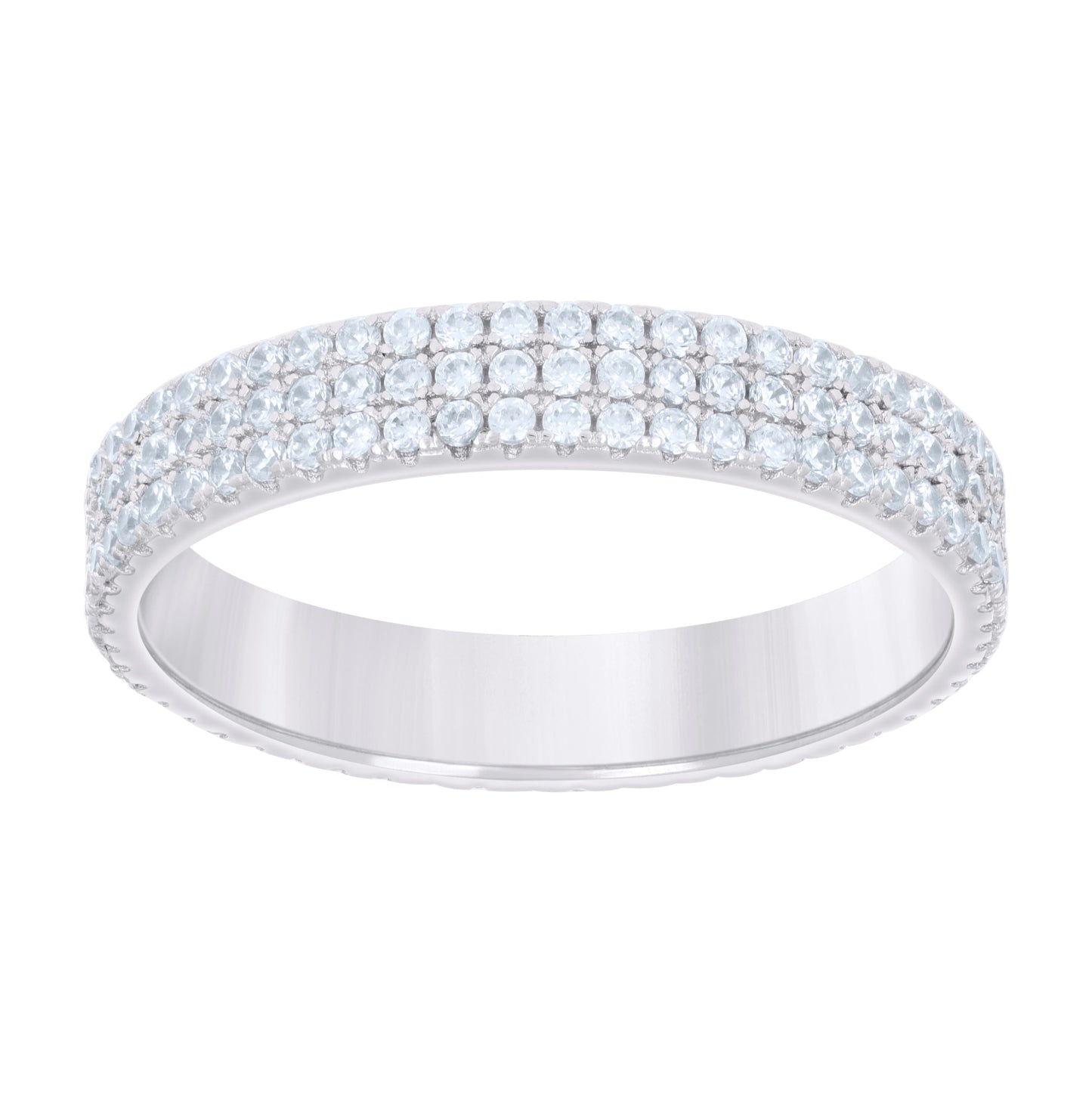 Sterling Silver Womens Cubic-Zirconia Triple Row Cubic Zirconia Bridal Anniversary Engagement Wedding Band Ring