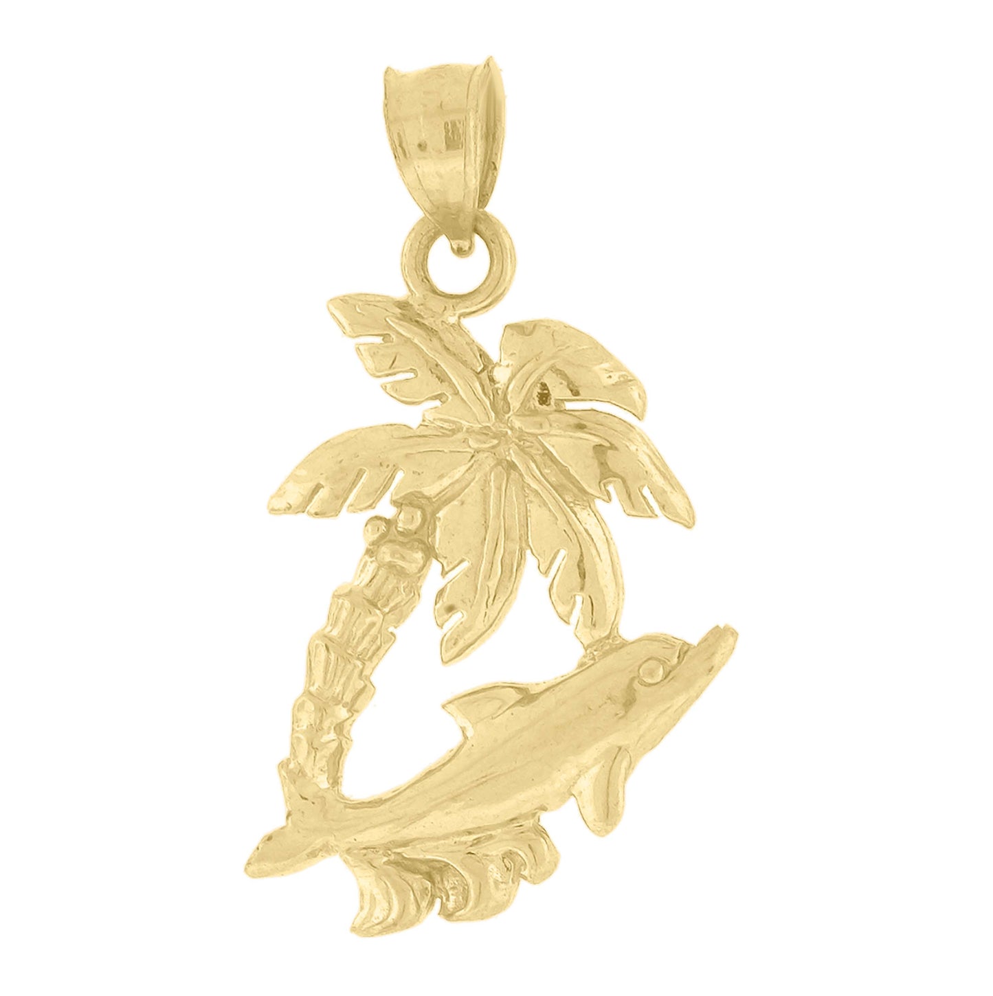 10K Yellow Gold Womens Hawaiian Palm Tree Dolphin Animal Charm Pendant