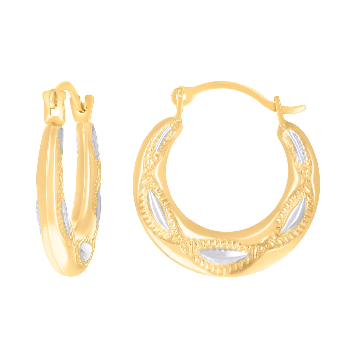 14K Two-tone Gold Womens Fashion Hoop Earrings