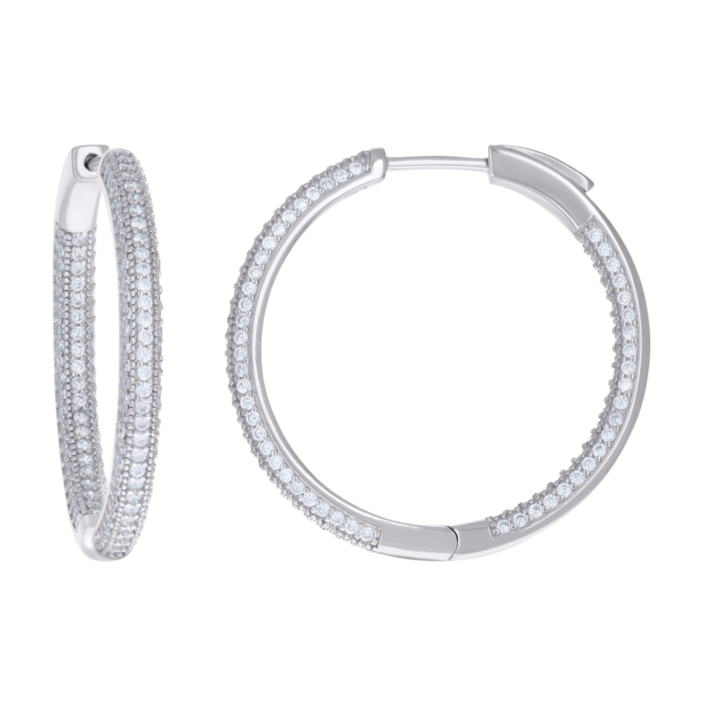 Sterling Silver Womens Cubic Zirconia 3mm Hoop Earrings