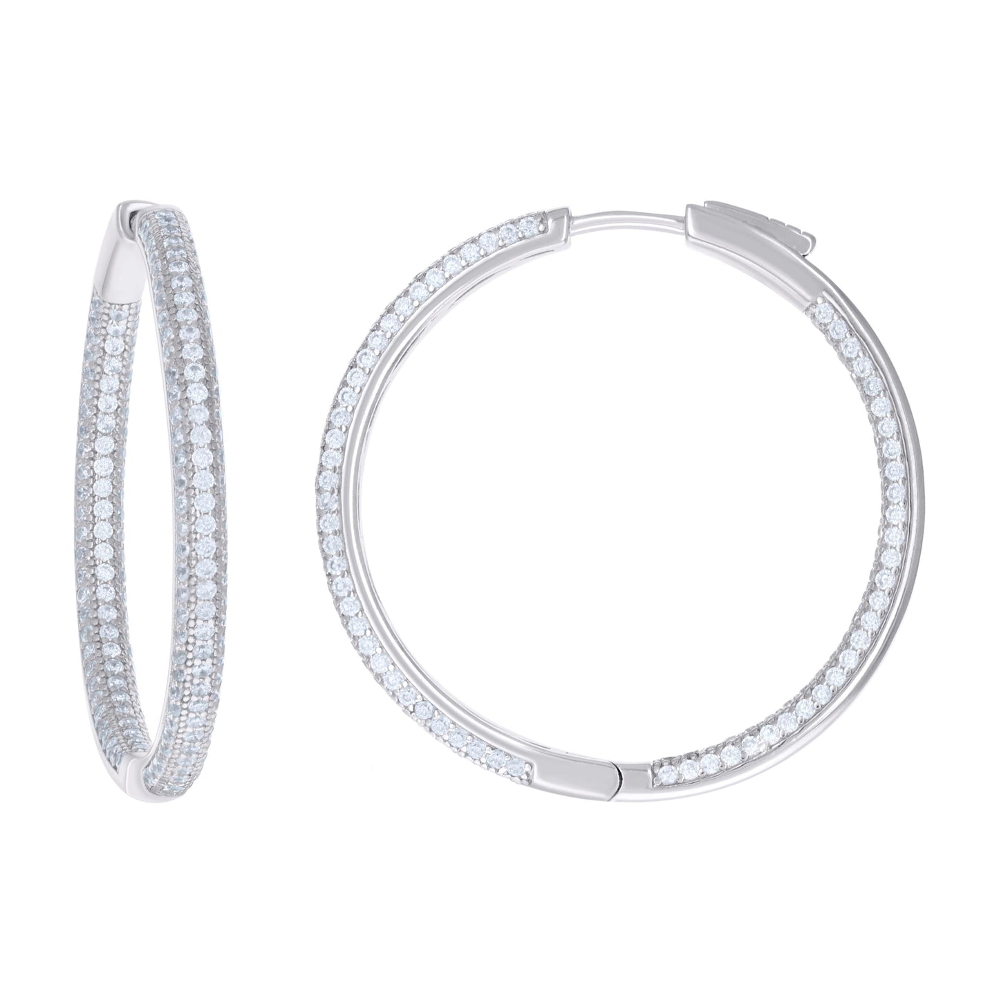 Sterling Silver Womens Cubic Zirconia 3mm Hoop Earrings