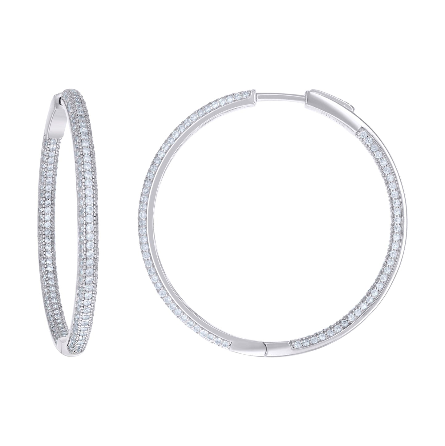 Sterling Silver Womens Cubic Zirconia 3mm Hoop Earrings