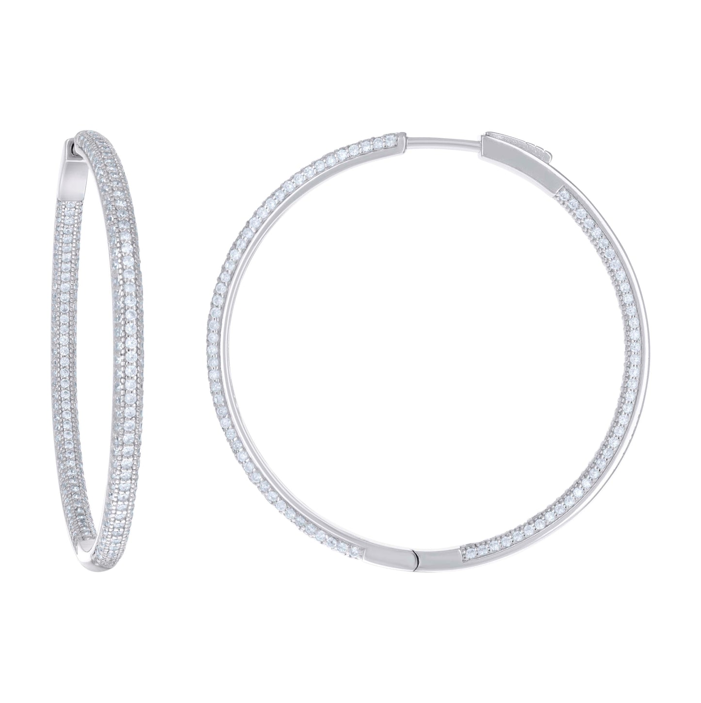 Sterling Silver Womens Cubic Zirconia 3mm Hoop Earrings
