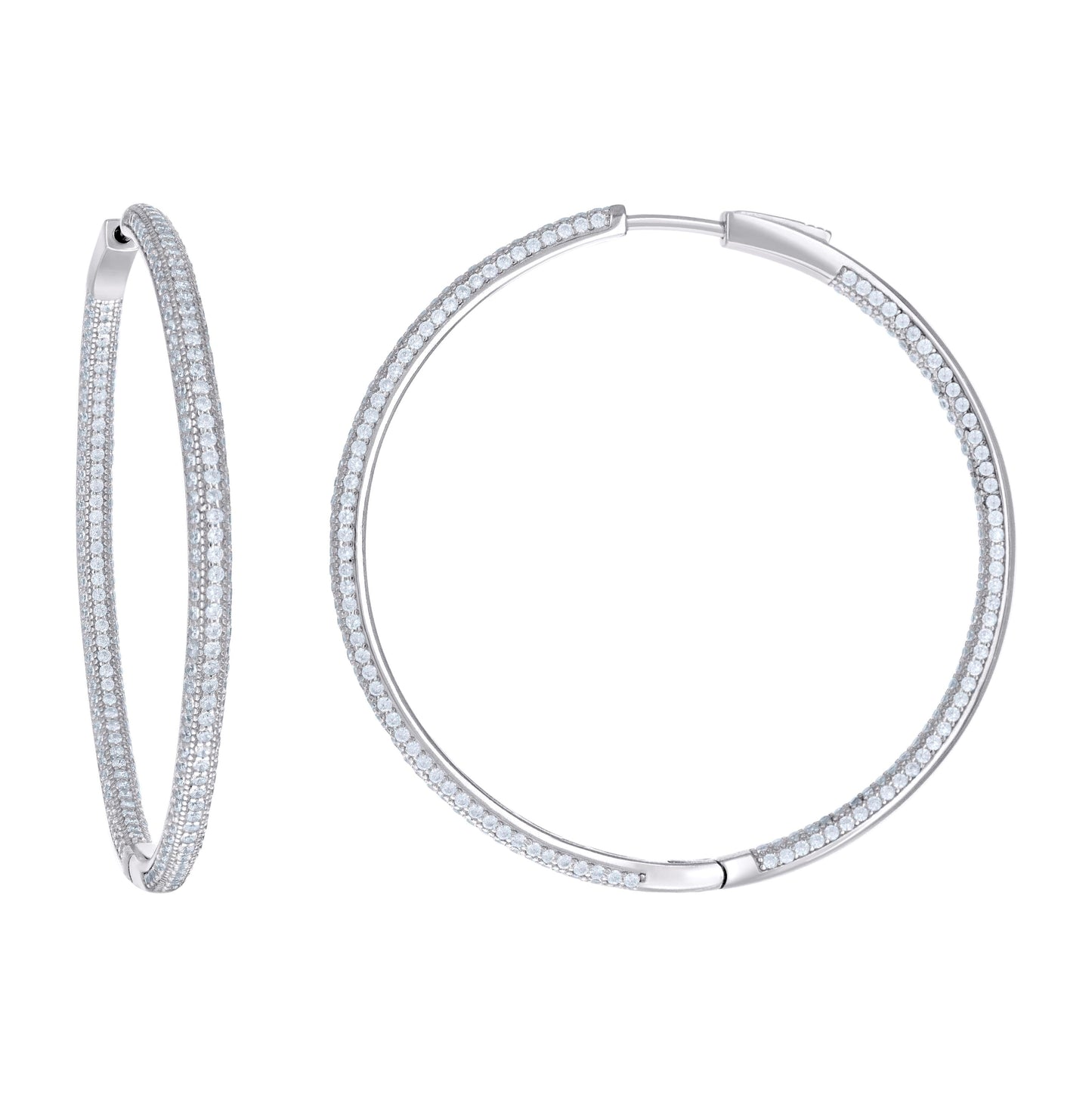 Sterling Silver Womens Cubic Zirconia 3mm Hoop Earrings