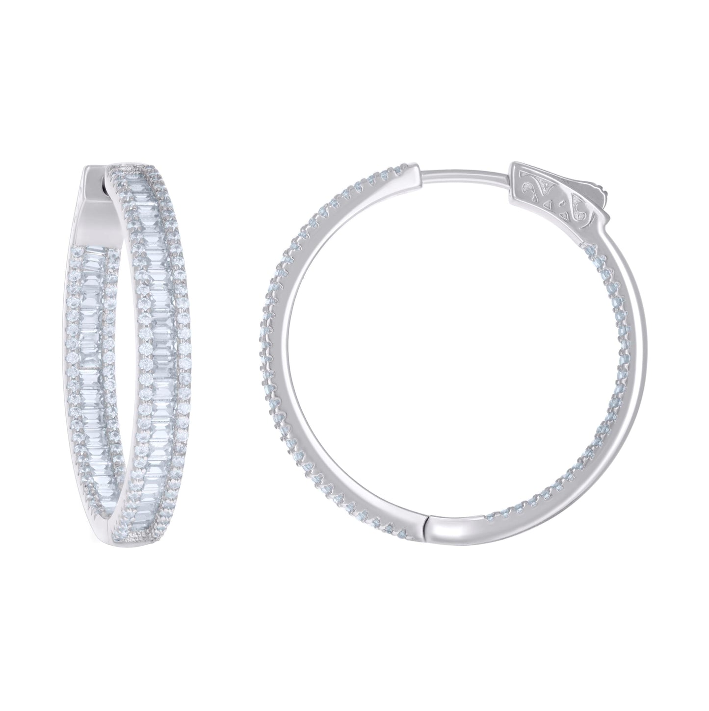 Sterling Silver Womens Cubic Zirconia 4mm Hoop Earrings