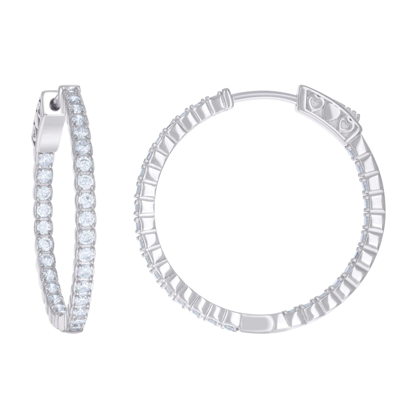 Sterling Silver Womens Cubic Zirconia 2mm Hoop Earrings