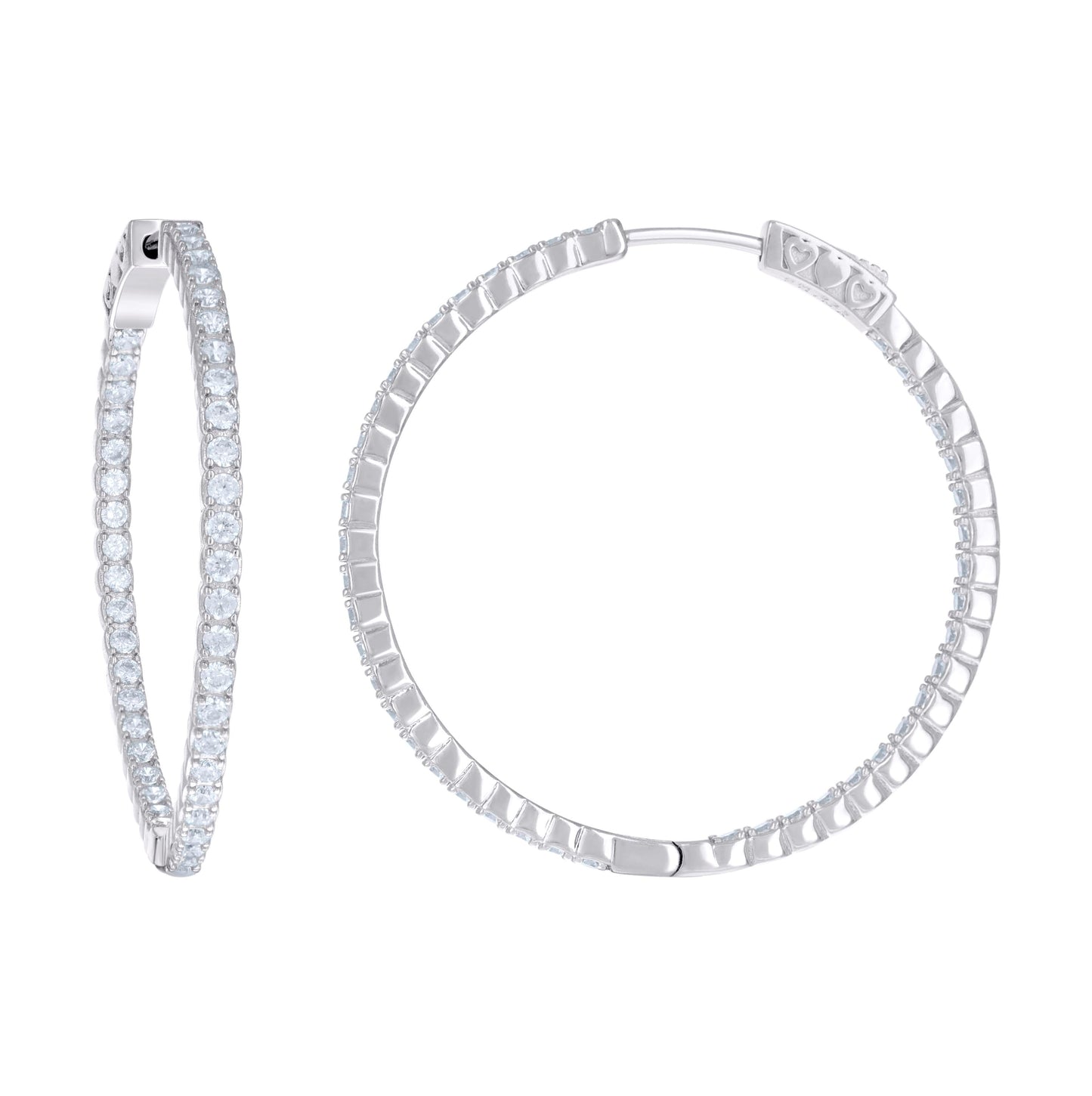 Sterling Silver Womens Cubic Zirconia 2mm Hoop Earrings