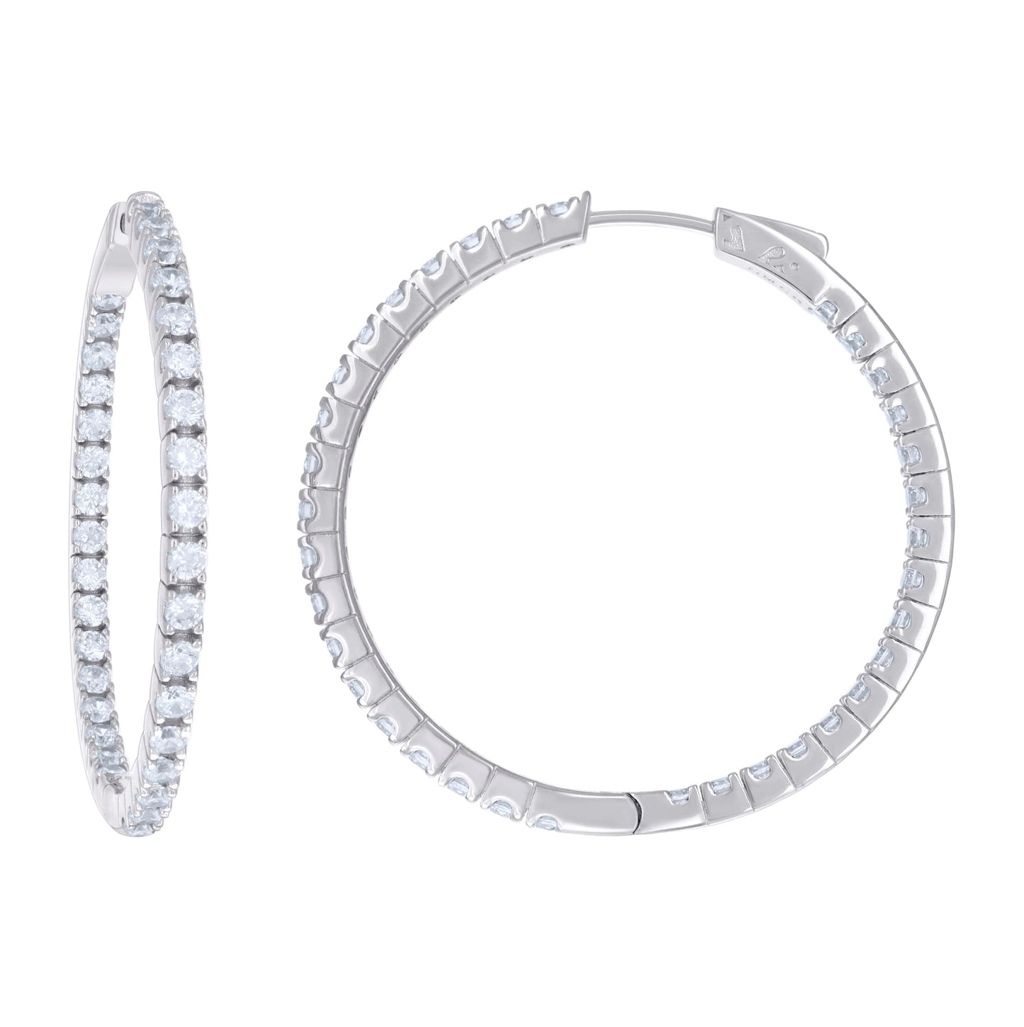 Sterling Silver Womens Cubic Zirconia 2.5mm Hoop Earrings