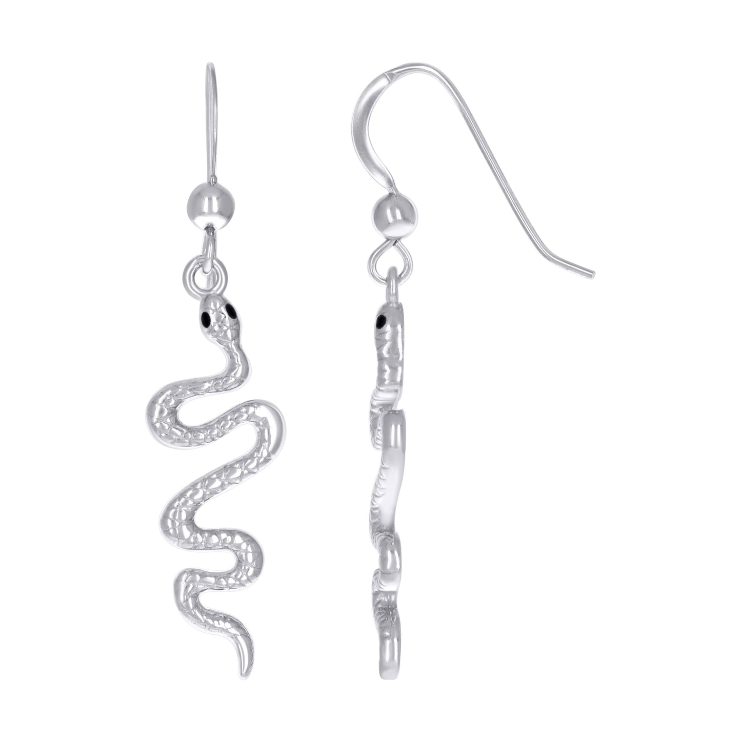 Sterling Silver Womens Enameled Snake Reptile Wildlife Danglers Earrings
