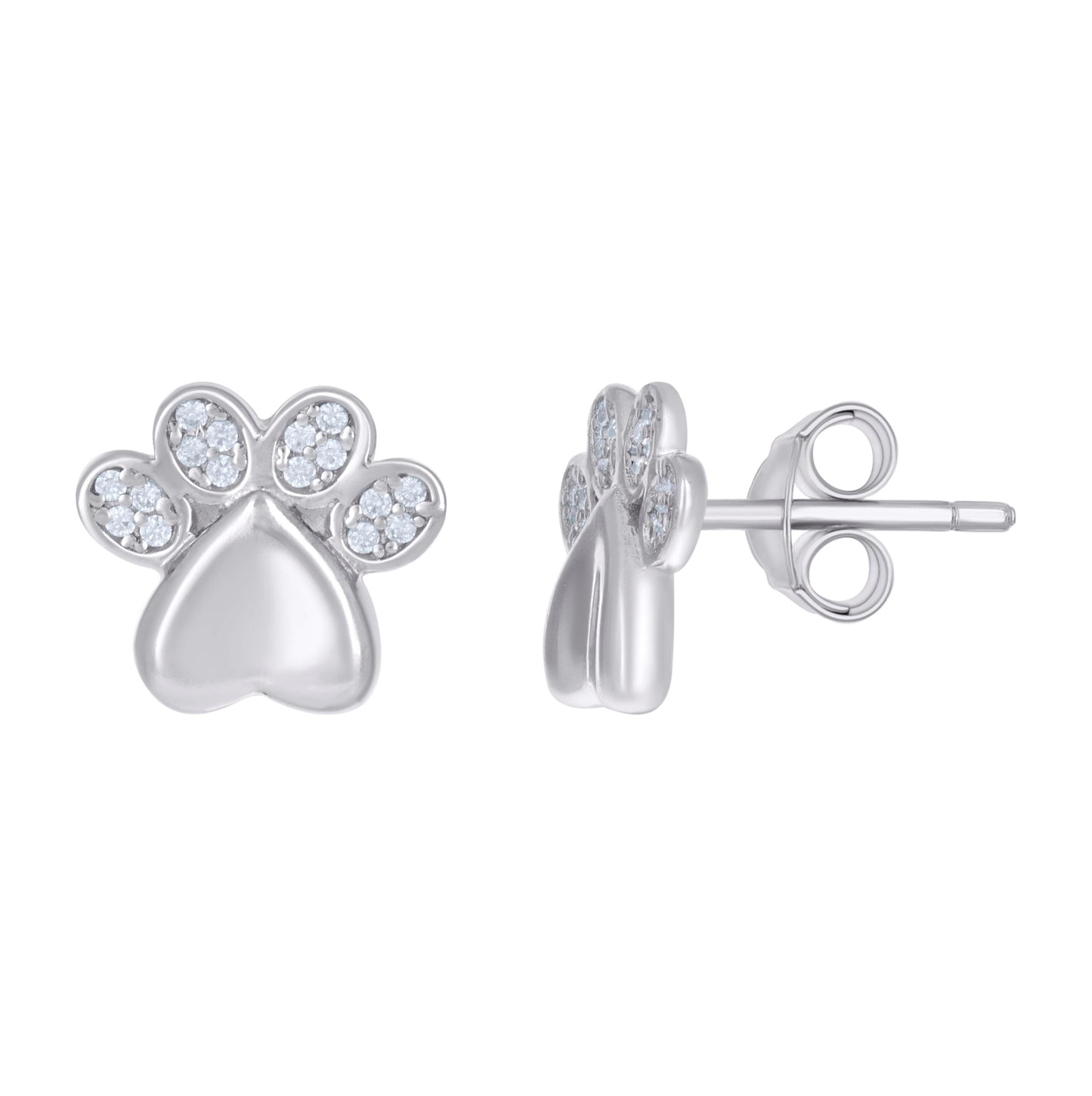 Sterling Silver Womens Cubic-Zirconia Paw Print Fashion Stud Earrings