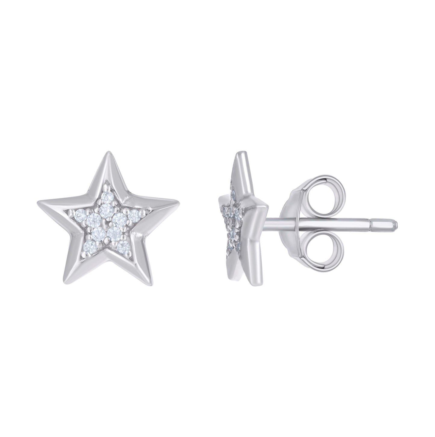 Sterling Silver Womens Cubic-Zirconia Star Fashion Stud Earrings