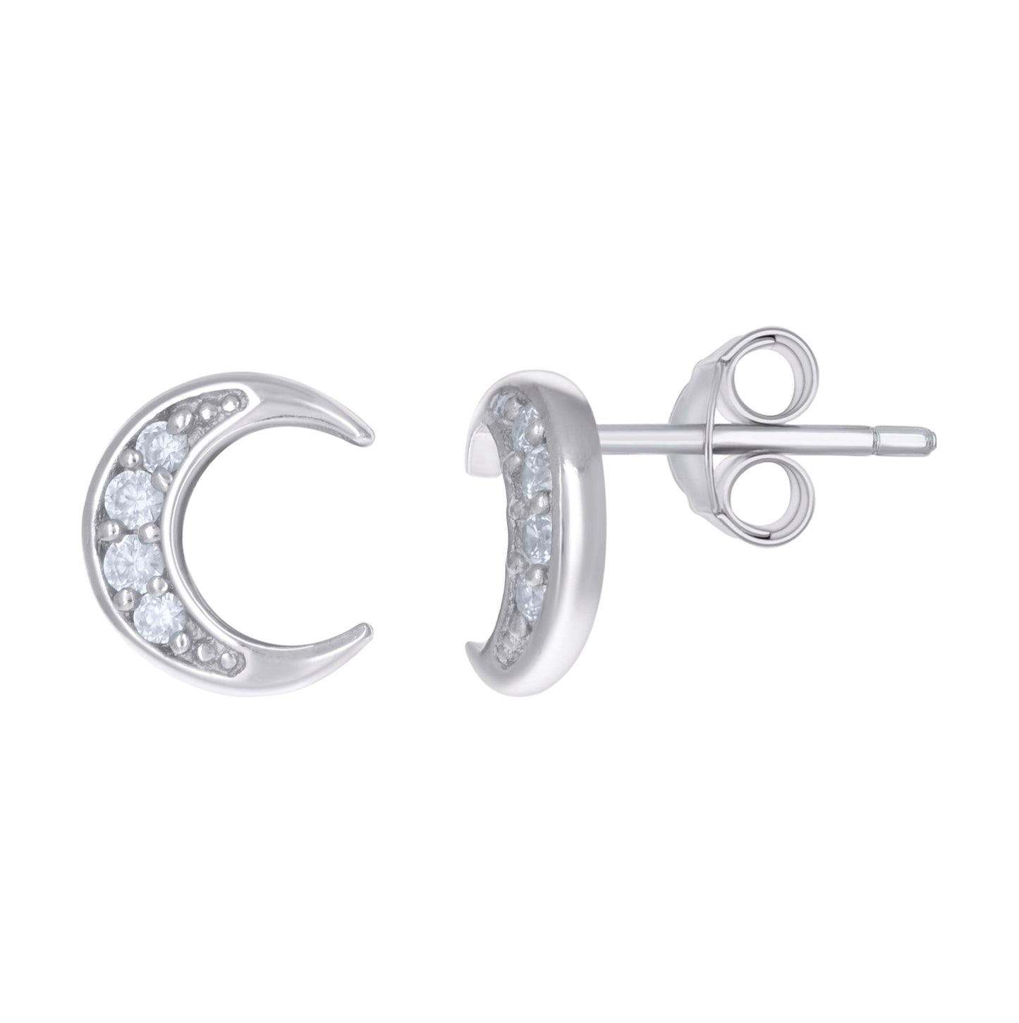 Sterling Silver Womens Cubic-Zirconia Moon Fashion Stud Earrings