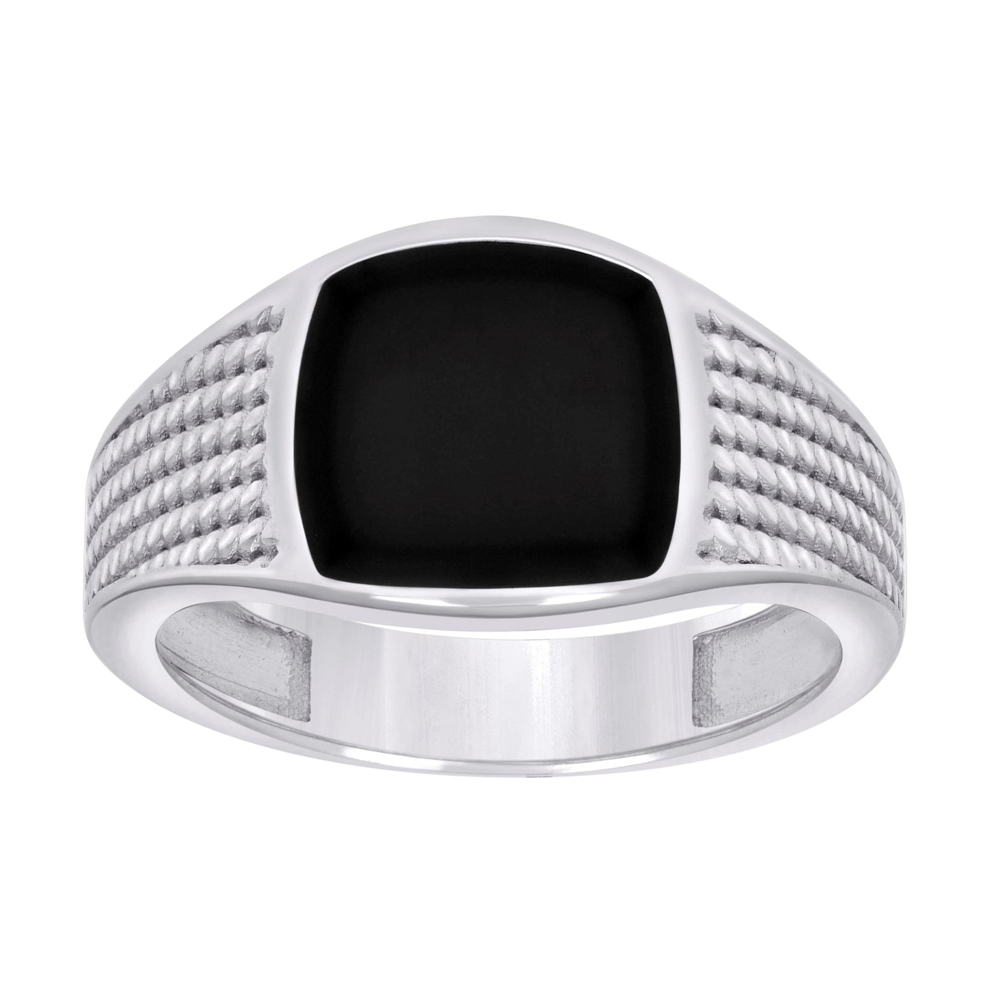 Sterling Silver Men's Black Enameled Square Head Fashion Bridal Anniversary Wedding Engagement Band Ring