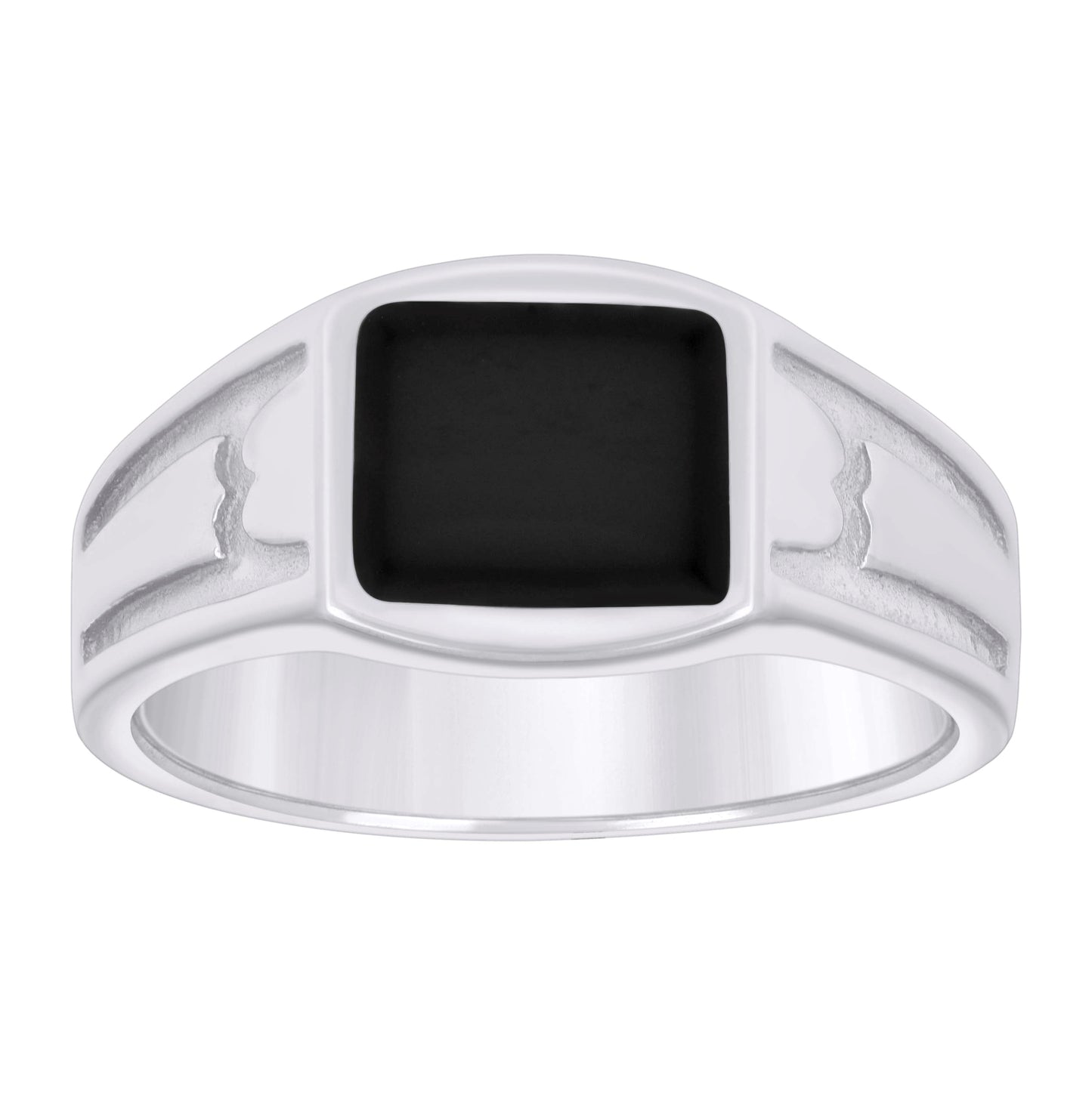 Sterling Silver Men's Black Enameled Square Head Fashion Bridal Anniversary Wedding Engagement Band Ring