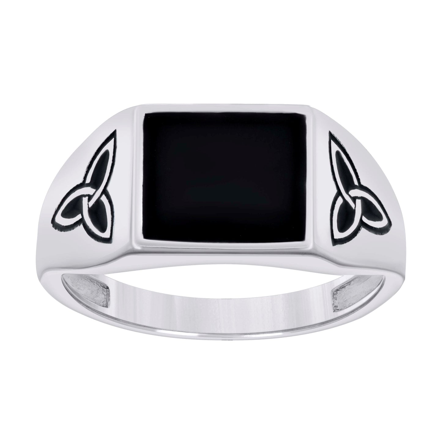 Sterling Silver Men's Black Enameled Square Head Fashion Bridal Anniversary Wedding Engagement Band Ring