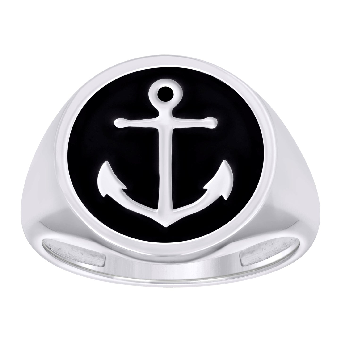 Sterling Silver Mens Black Enameled Anchor Nautical Fashion Bridal Anniversary Wedding Engagement Band Ring