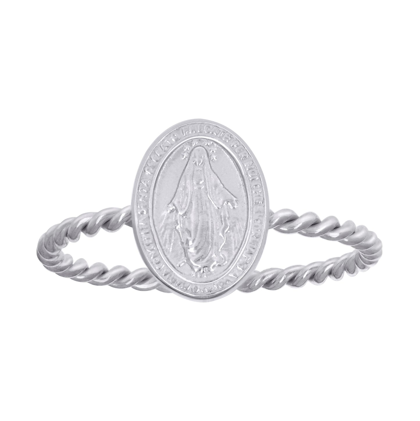 Sterling Silver Unisex Miraculous Medal Religious Bridal Anniversary Wedding Engagement Band Ring