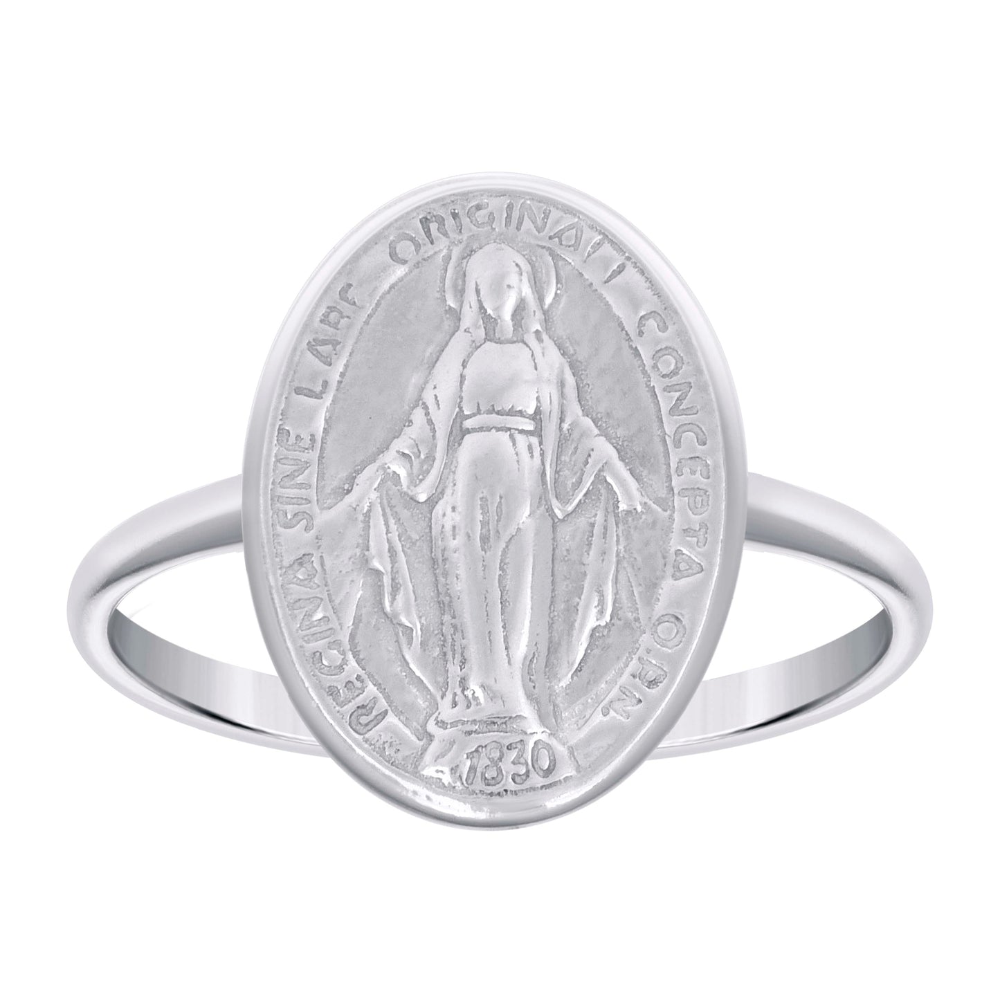 Sterling Silver Unisex Miraculous Medal Religious Bridal Anniversary Wedding Engagement Band Ring