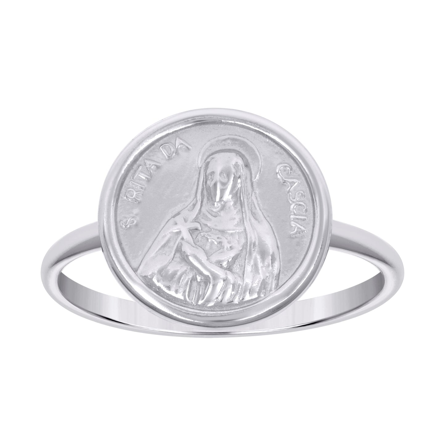 Sterling Silver Unisex St Rita Da Cascia Religious Bridal Anniversary Wedding Engagement Band Ring