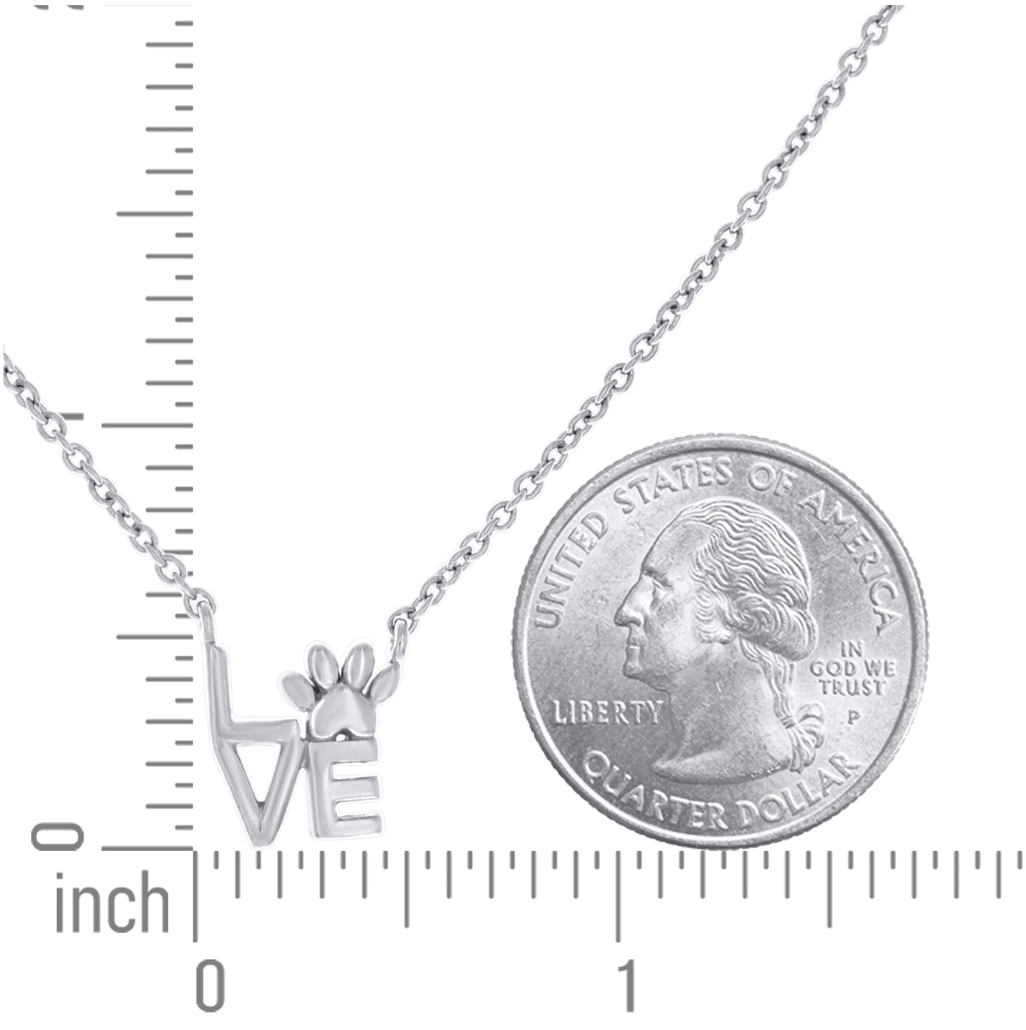 Sterling Silver Womens Paw Print Love Charm Necklace Size 17 Inches