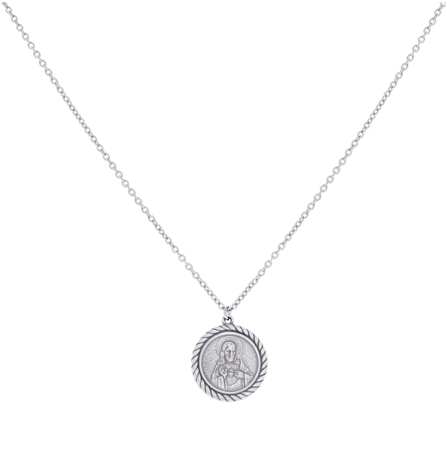 Sterling Silver Womens Sacred Heart Of Jesus Religious Charm Necklace