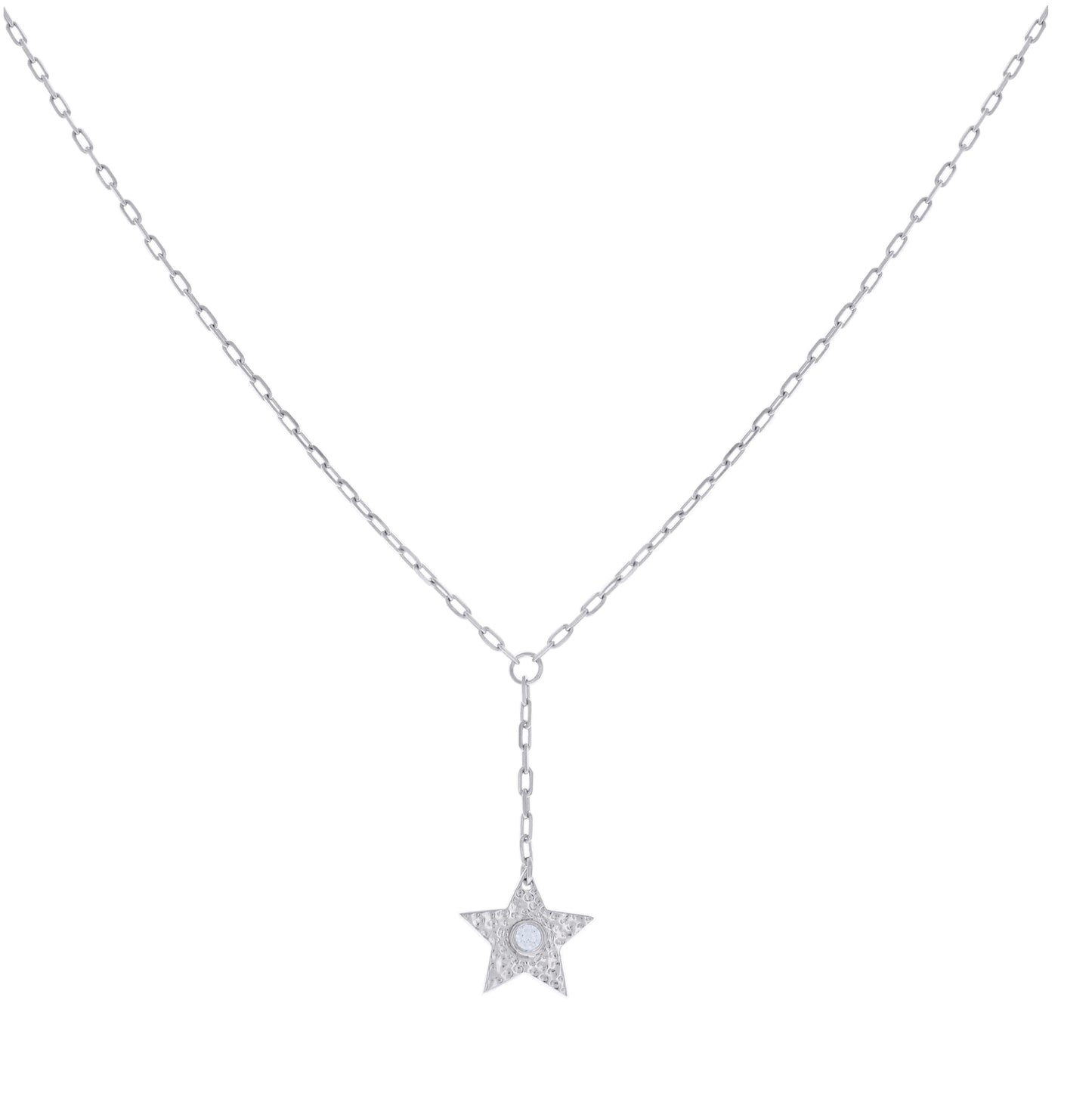 Sterling Silver Womens Cubic-Zirconia Star Charm Necklace