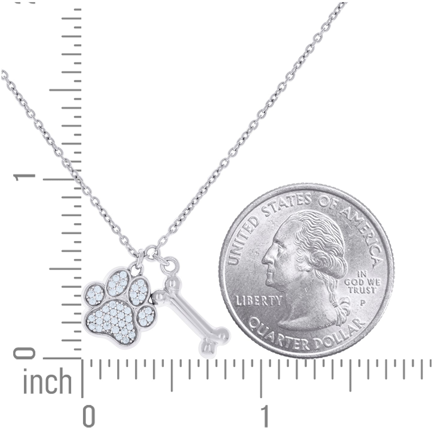 Sterling Silver Womens Cubic-Zirconia Paw Print & Bone Fashion Charm Necklace