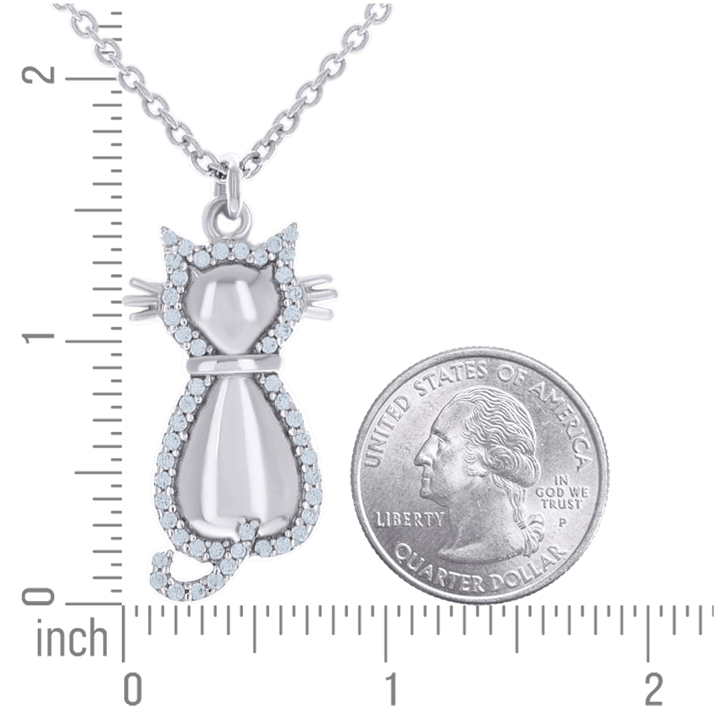 Sterling Silver Womens Cubic-Zirconia Cat Fashion Charm Necklace