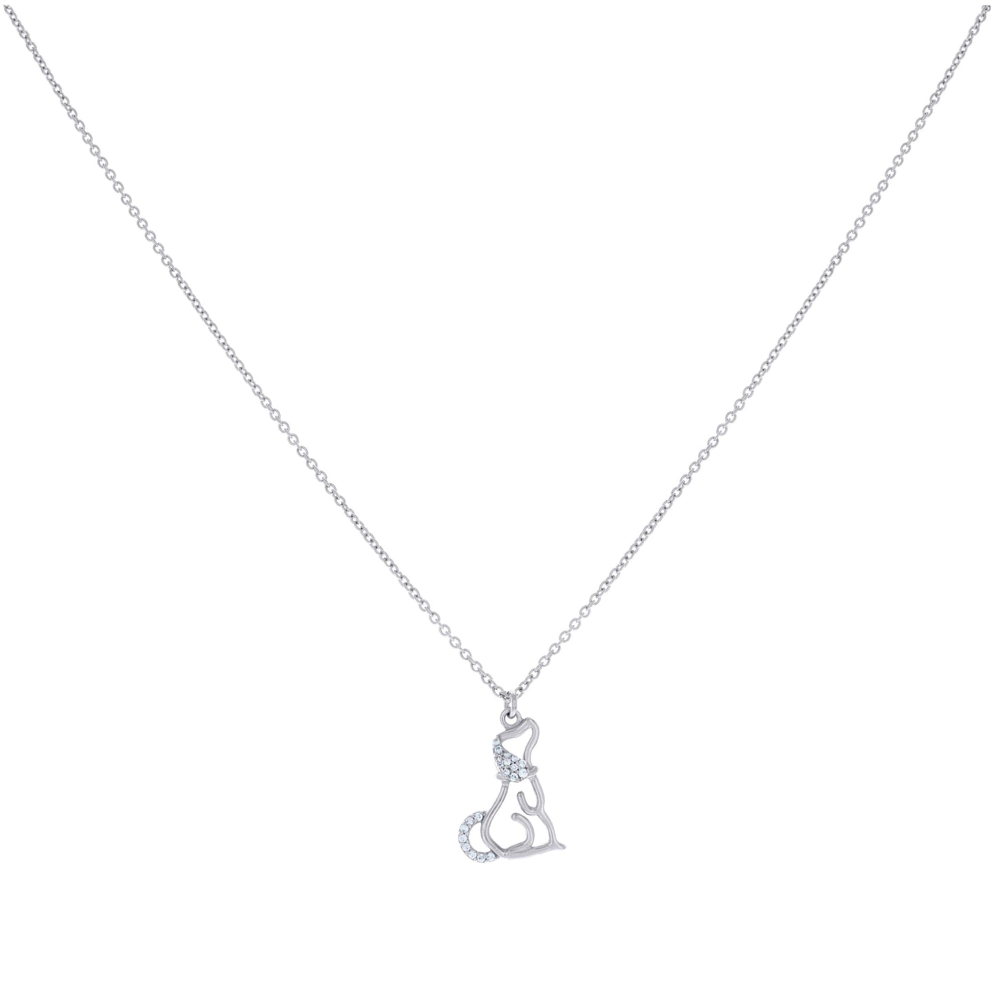 Sterling Silver Womens Cubic-Zirconia Dog Fashion Charm Necklace
