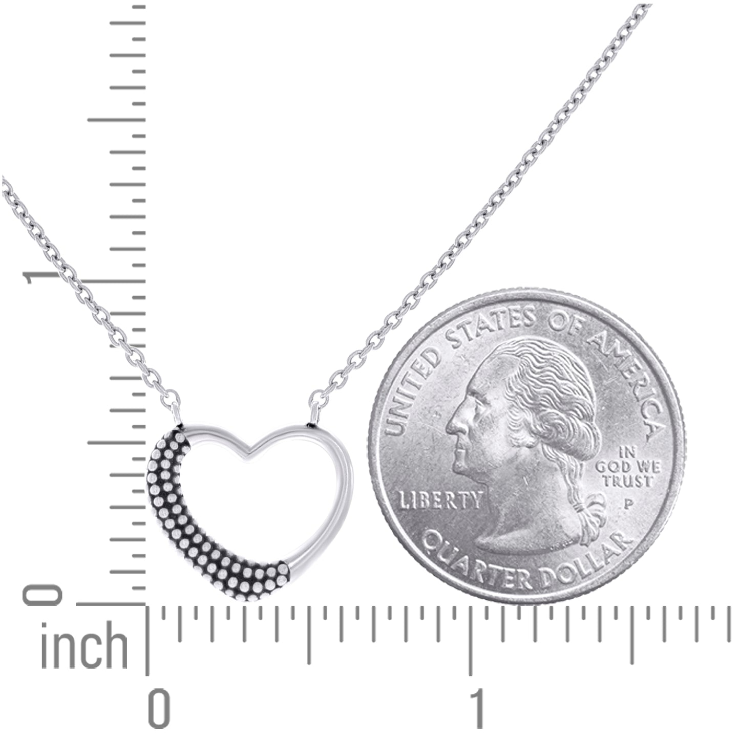 Sterling Silver Womens Antiqued Heart Charm Necklace
