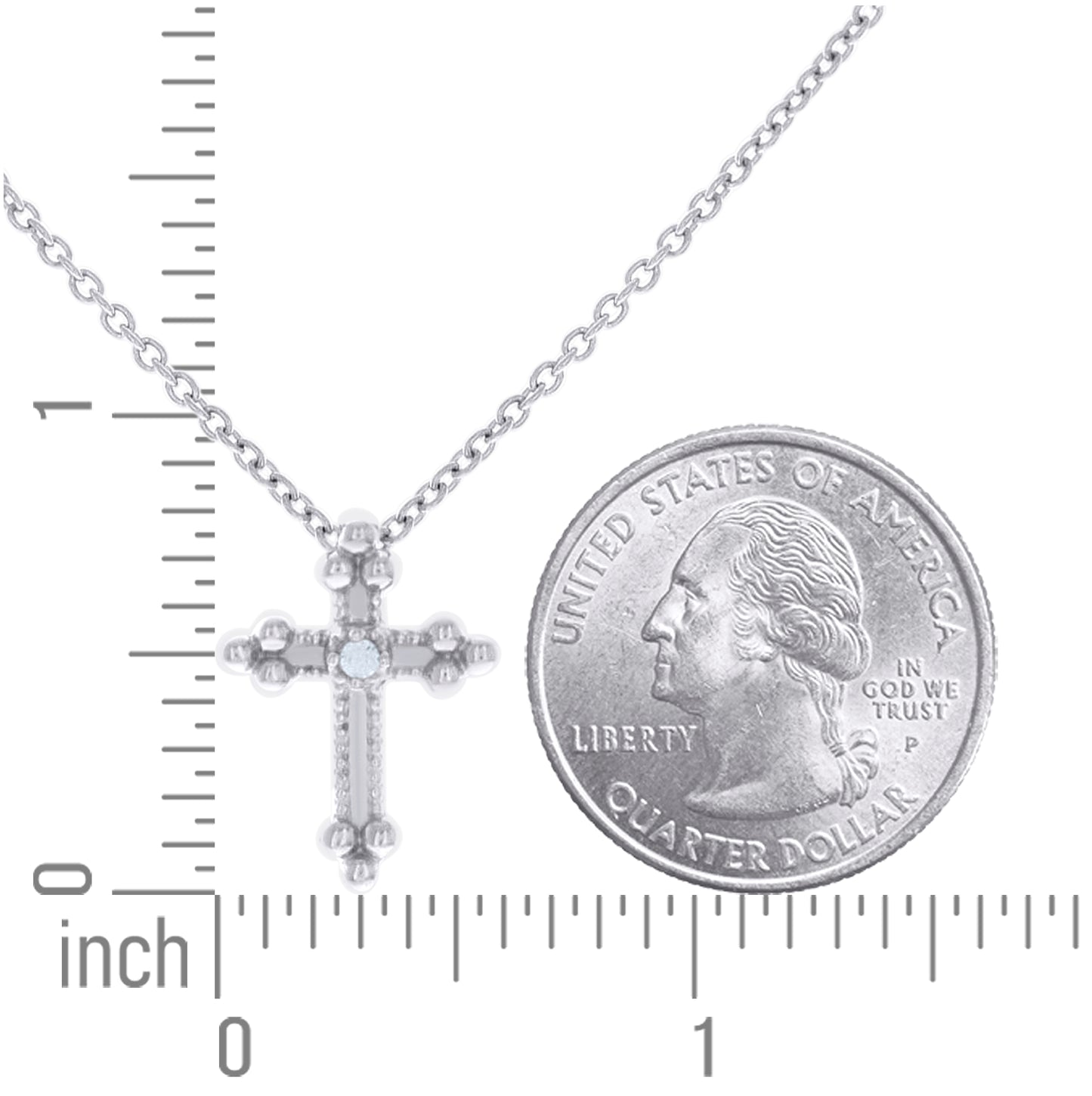 Sterling Silver Womens Cubic-Zirconia Cross Religious Charm Necklace