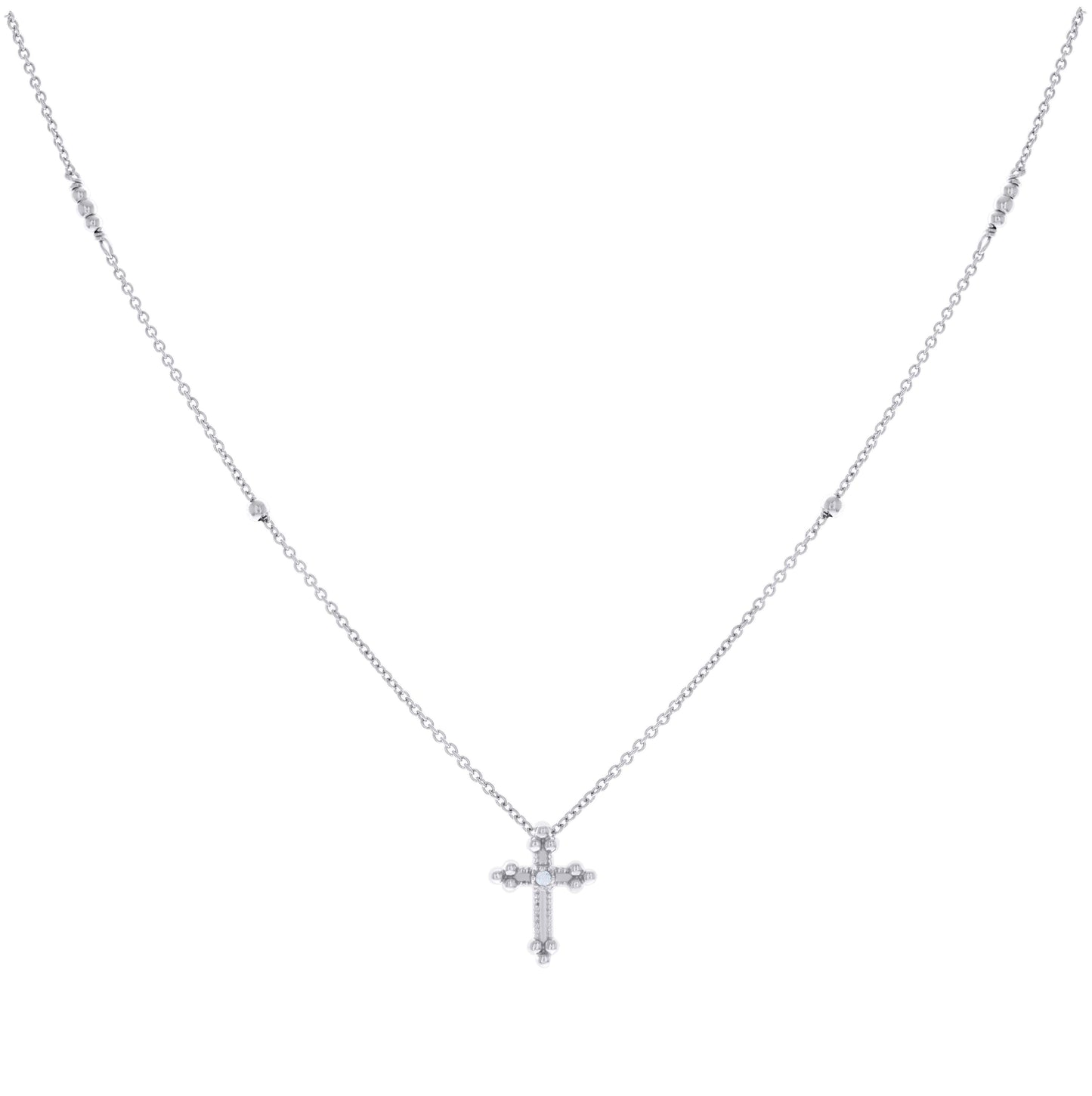 Sterling Silver Womens Cubic-Zirconia Cross Religious Charm Necklace